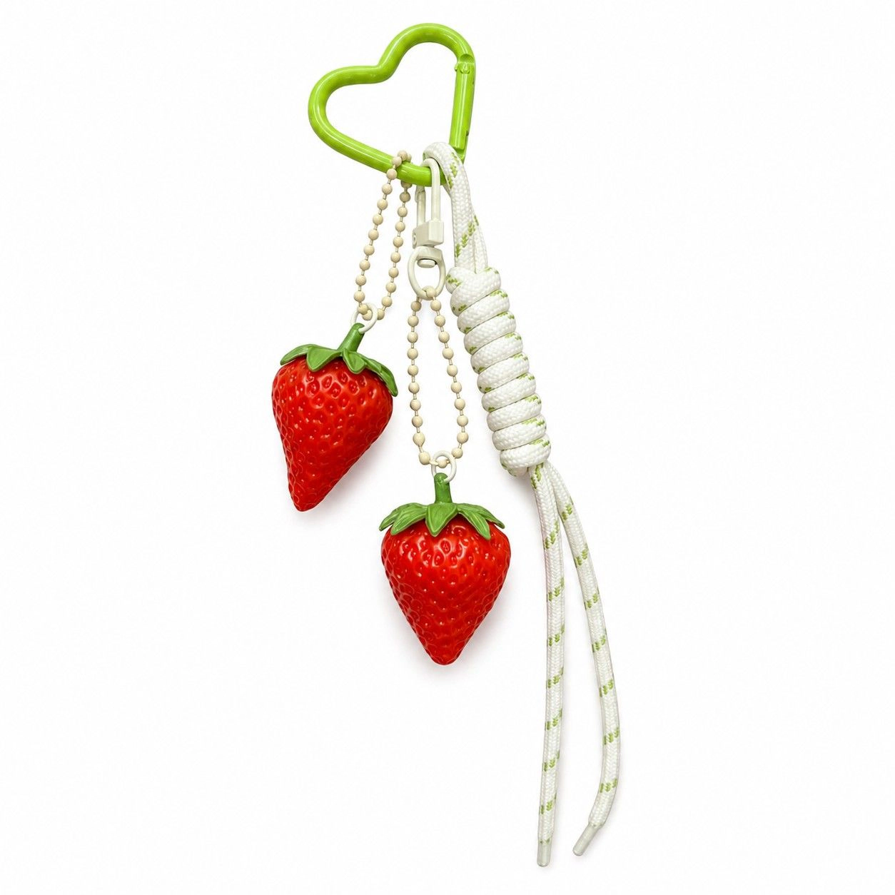 Alilang Women's 3D Strawberry Bag Charm Keychain with Heart Clasp and Braided Cord Tails, Lime Green