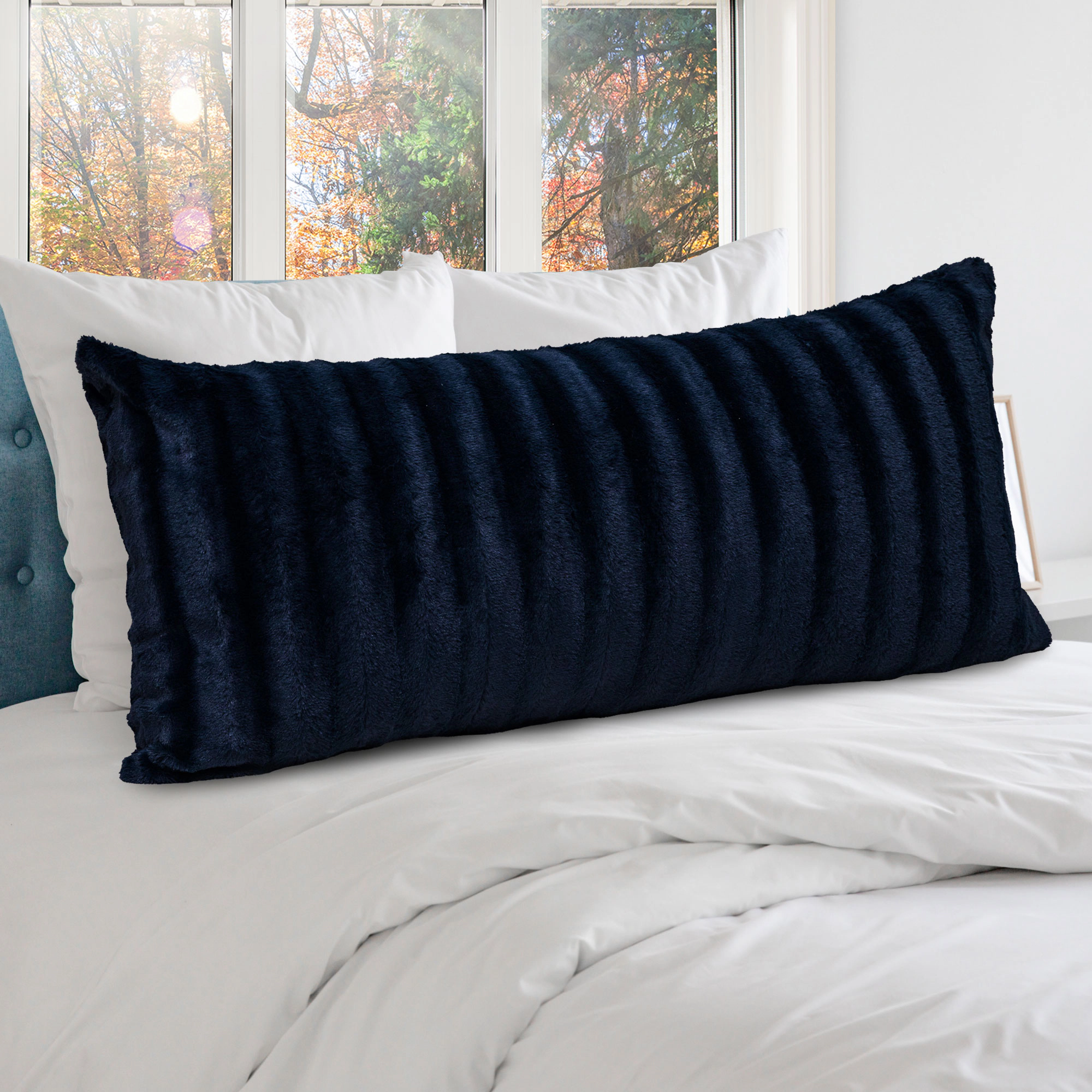 Cheer Collection 18 x 40-Inch Reversible Faux Fur Long Decorative Body Pillow with Plush Insert