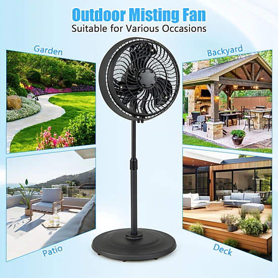 SlickBlue Adjustable Height Misting Fan with 3 Mist Levels and Wide Coverage