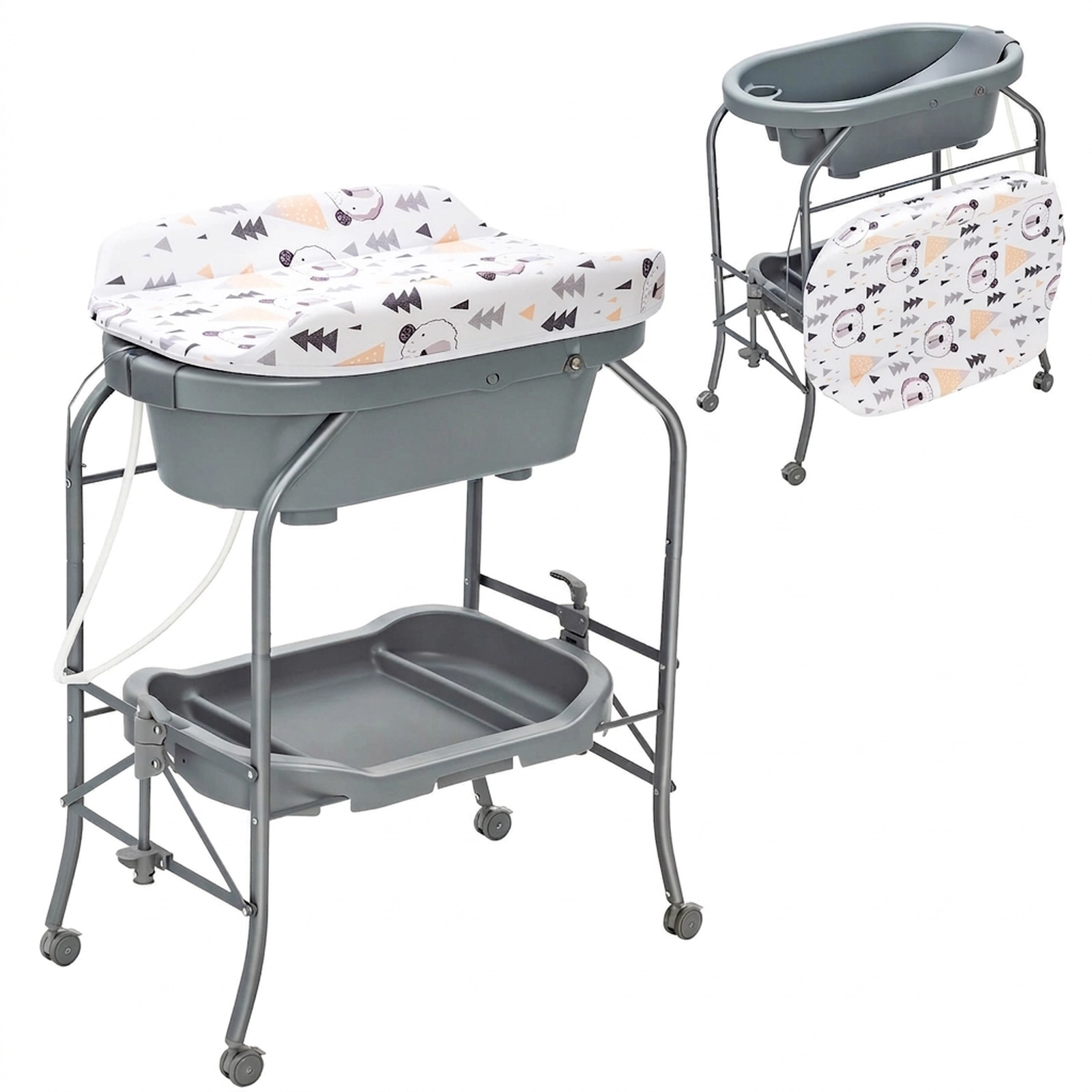SUGIFT Portable Baby Changing Table with Storage Basket and Shelves 33-lb Bathtub Capacity Ages 0-12 Months Gray