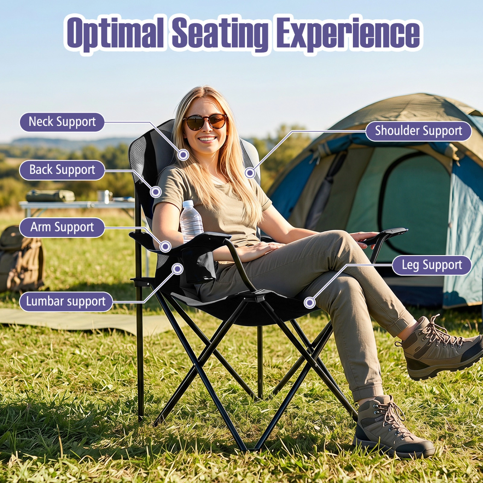 SUGIFT Cup Holders and Carry Bags 330-lb 2-Pack Folding Camping Chairs