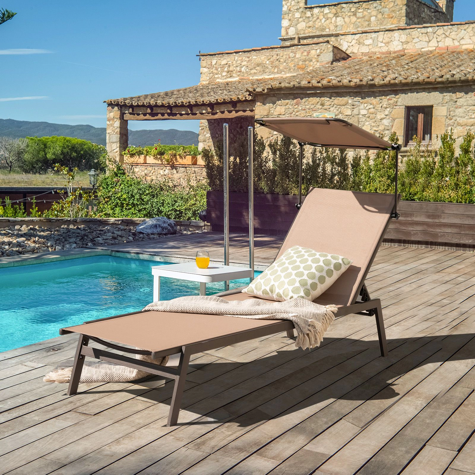 SlickBlue Reclining Patio Lounger with 6 Position Backrest and Breathable Fabric