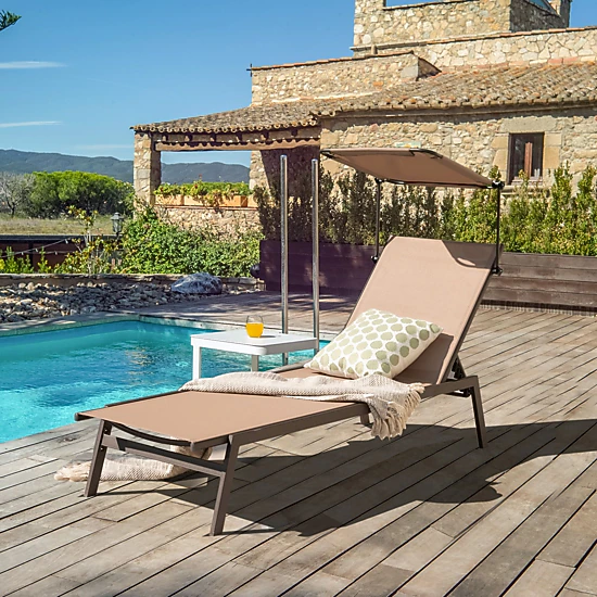 SlickBlue Reclining Patio Lounger with 6 Position Backrest and Breathable Fabric