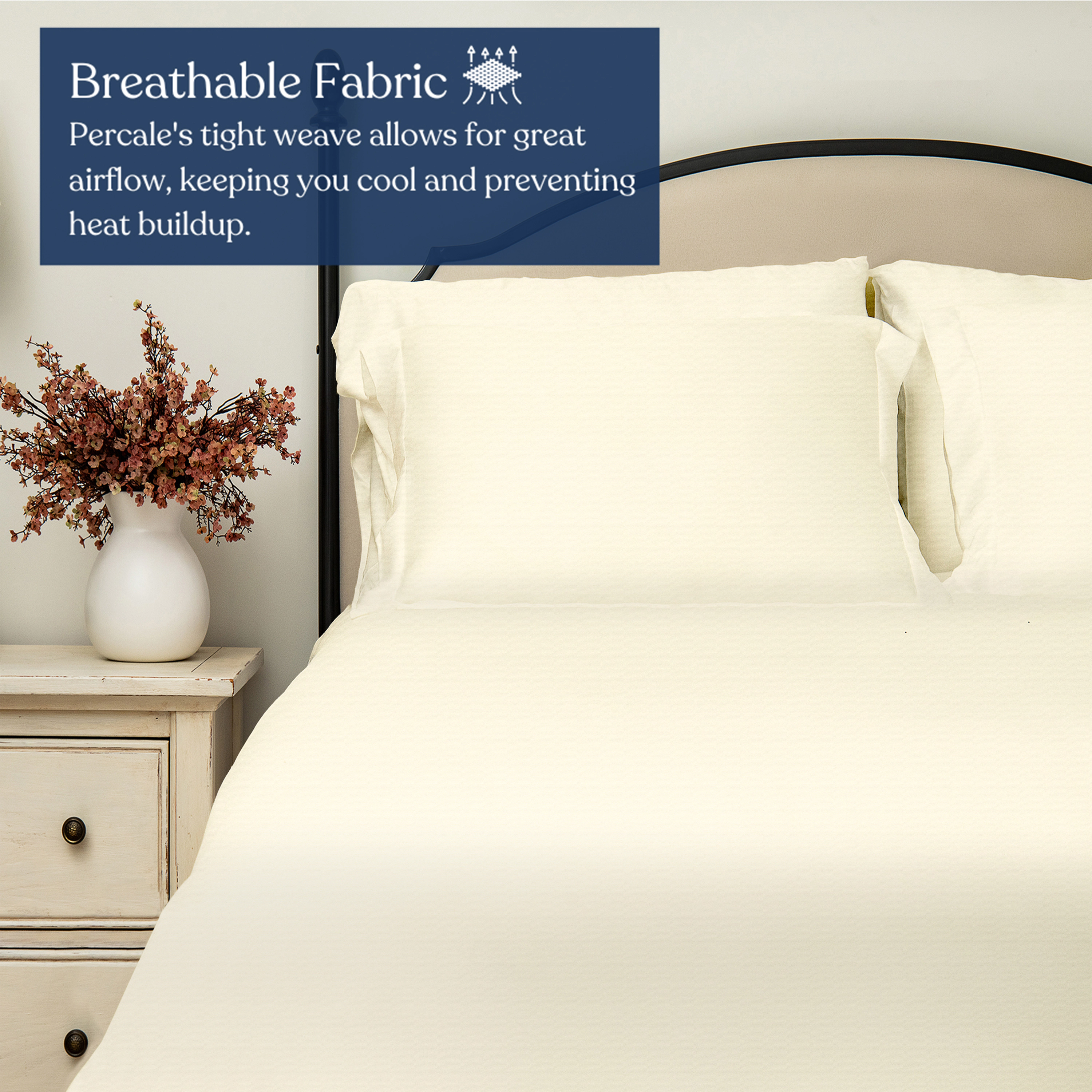 Delara 100% Organic Cotton Percale Flat Sheet, 400 Thread Count GOTS Certified, Moisture Wicking Breathable Bedding