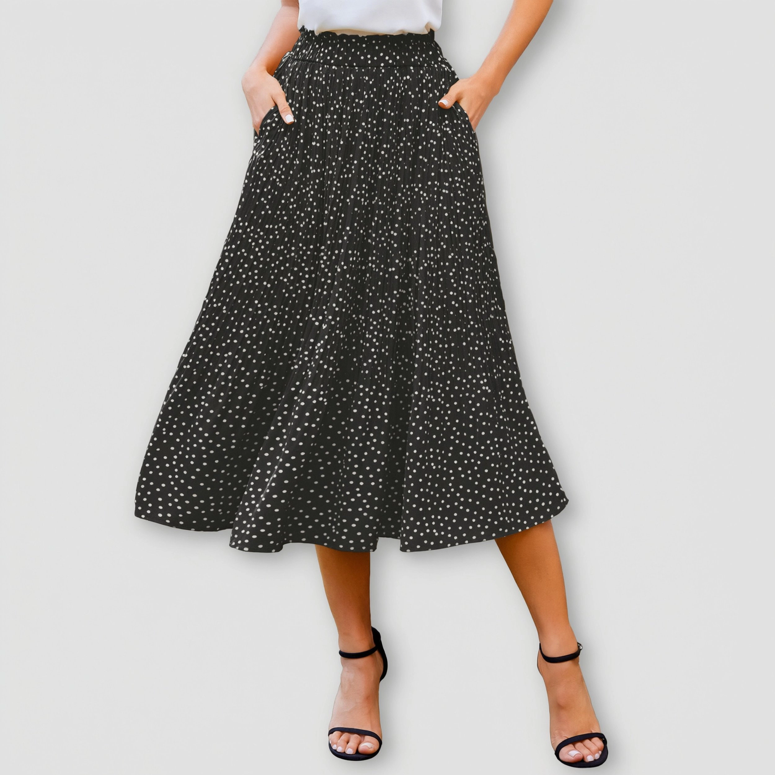 Zeagoo Women's Floral Print High Waist A-Line Midi Skirt with Pockets