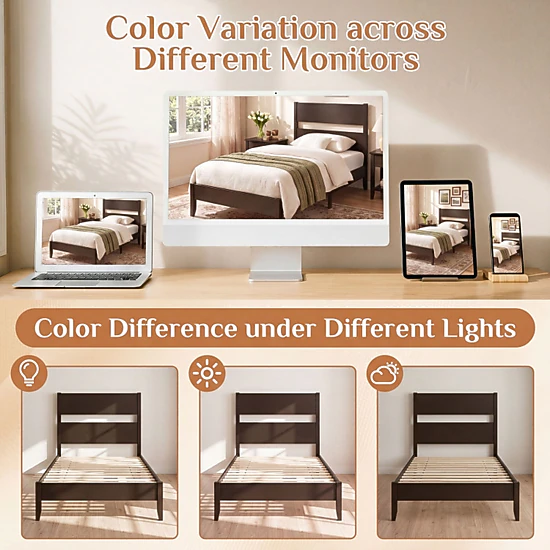 SUGIFT Solid Wood Twin Bed Frame with Headboard and 12 Slats 550-lb Capacity 79.5-in Frame Warm Brown/Dark Walnut