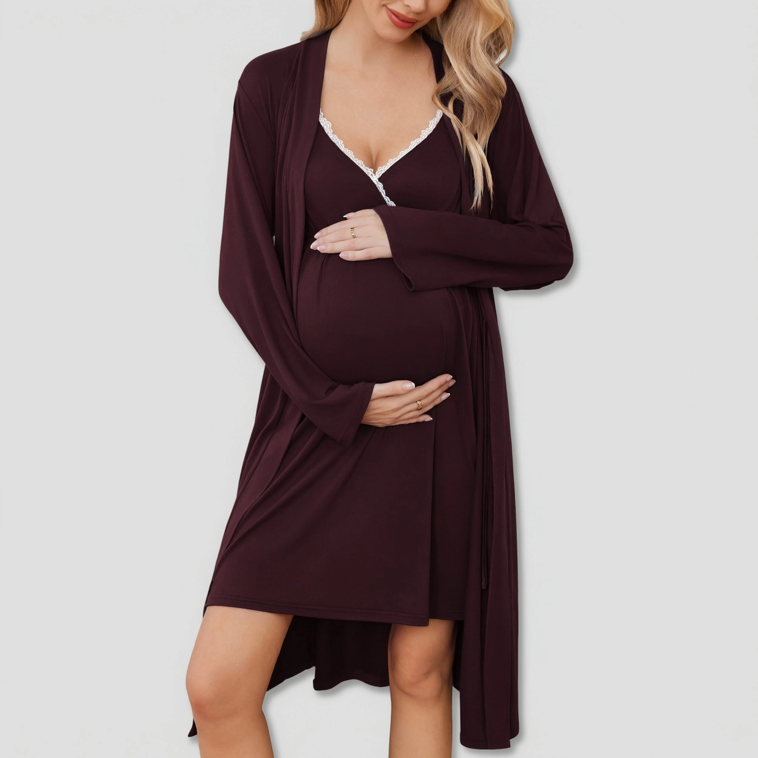 Ekouaer Maternity Nursing Gown and Robe Set 1 Labor Delivery Nightgowns for Hospital