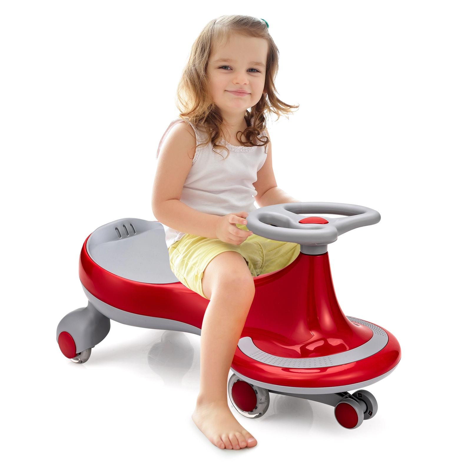 SUGIFT Yellow Kids Ride-On Wiggle Car Toy with PU Flashing Wheels and Wide Seat 27-in W 110-lb Rider