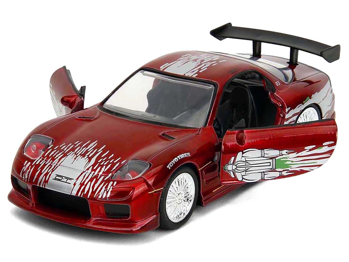 Jada Dom's Mazda RX-7 Candy Red with Graphics "The Fast and the Furious" (2001) Movie "25 Years of Fast &