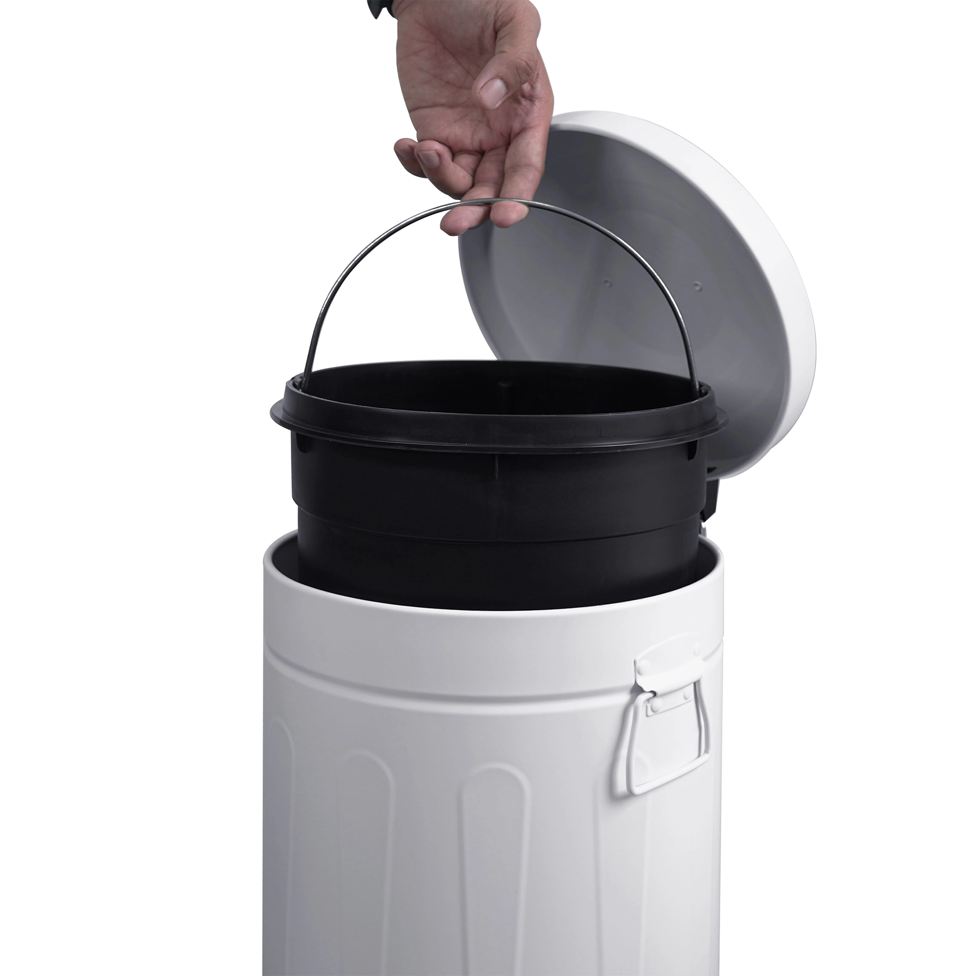 Innovaze 3.2 Gal./12-Liter and 0.8 Gal./3 Liter Old Time Style Round  White  Metal Step-on Trash Can Set