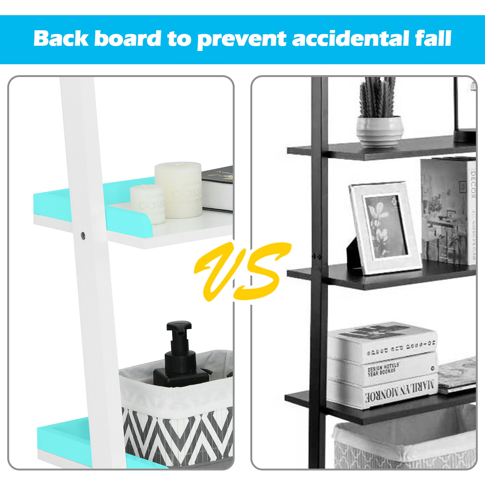 Costway Versatile White 5-Tier Bookshelf Leaning Wall Shelf Ladder  Bookcase