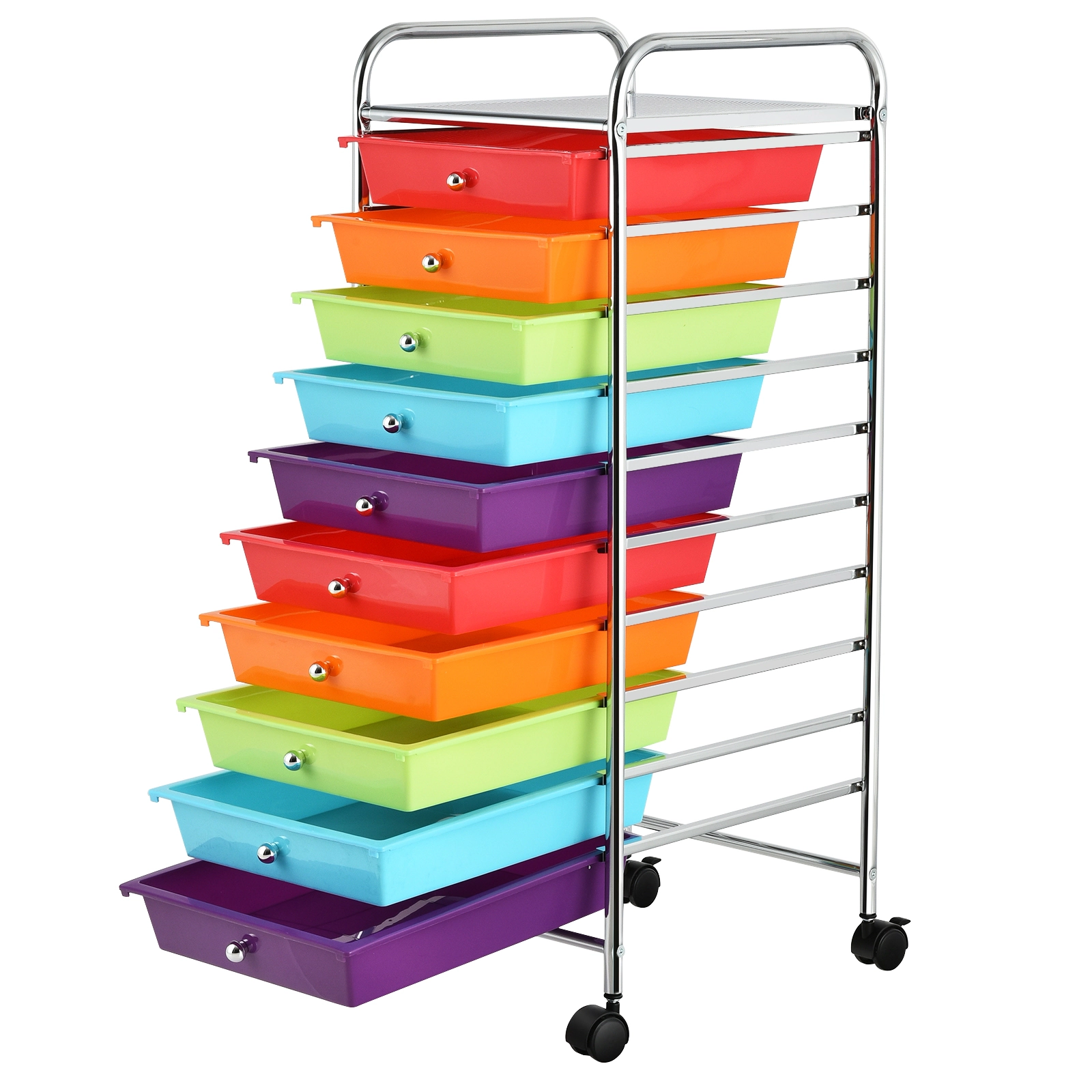 SUGIFT Purple 10-Drawer Slim Rolling Storage Cart with 4 Universal Casters 13-in W 15-in D 34-in H 3-lb Per Drawer