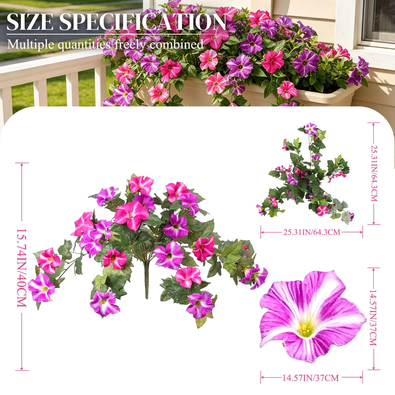 PUPWE Artificial Petunias Flowers Outdoor UV Resistant