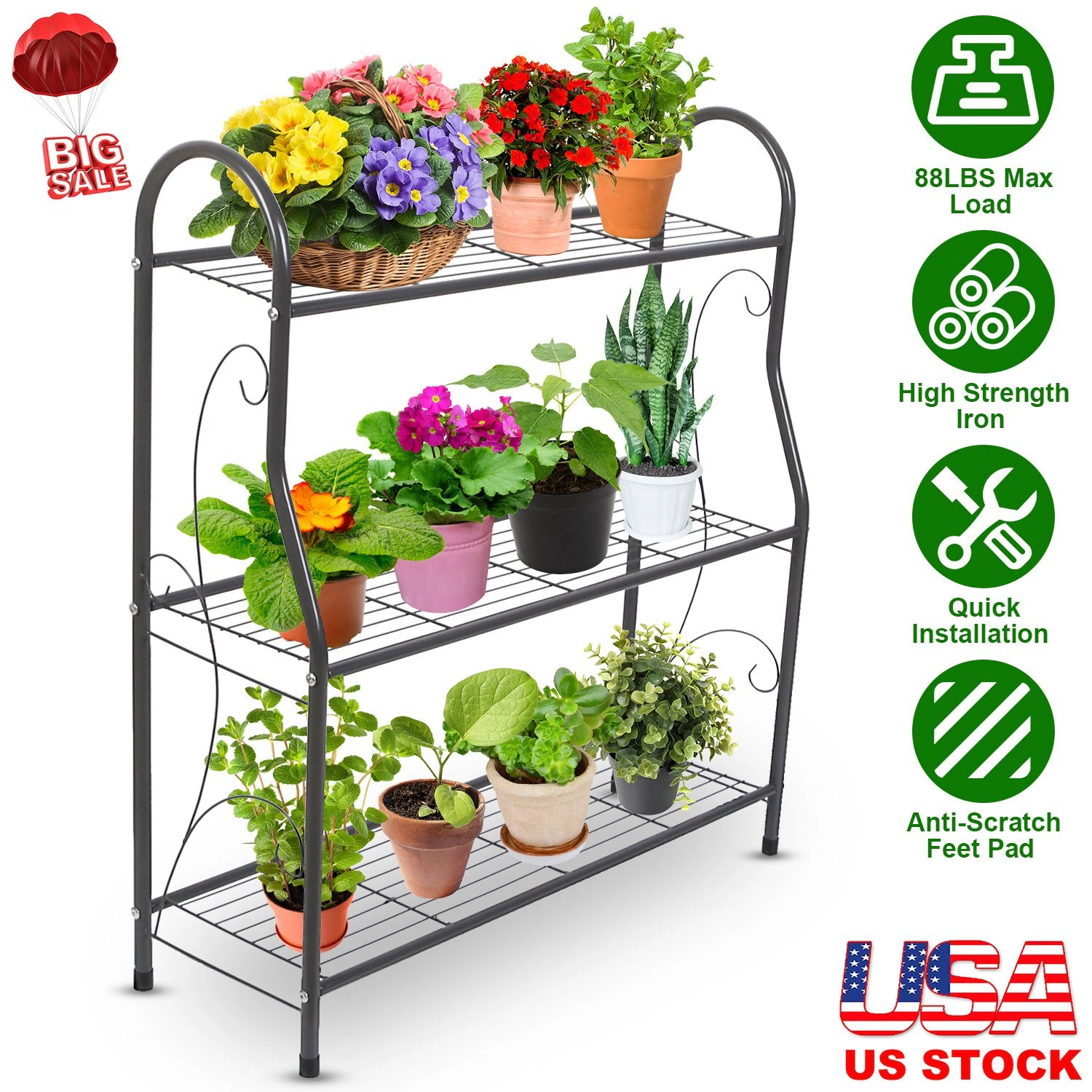 GBruno 3-Tier Metal Plant Stand Shelf Rack