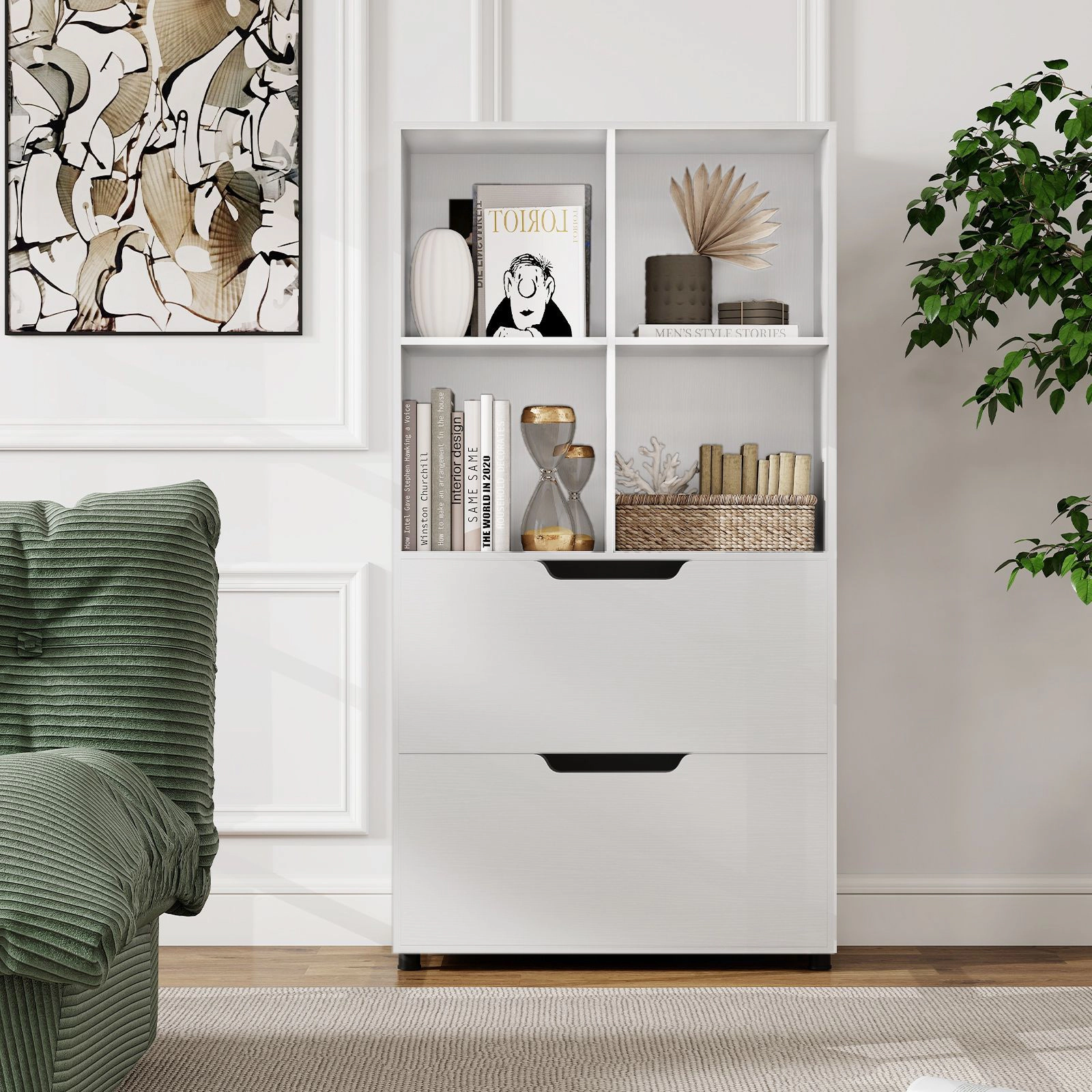 SlickBlue 4-Cube Storage Bookcase with Drawers