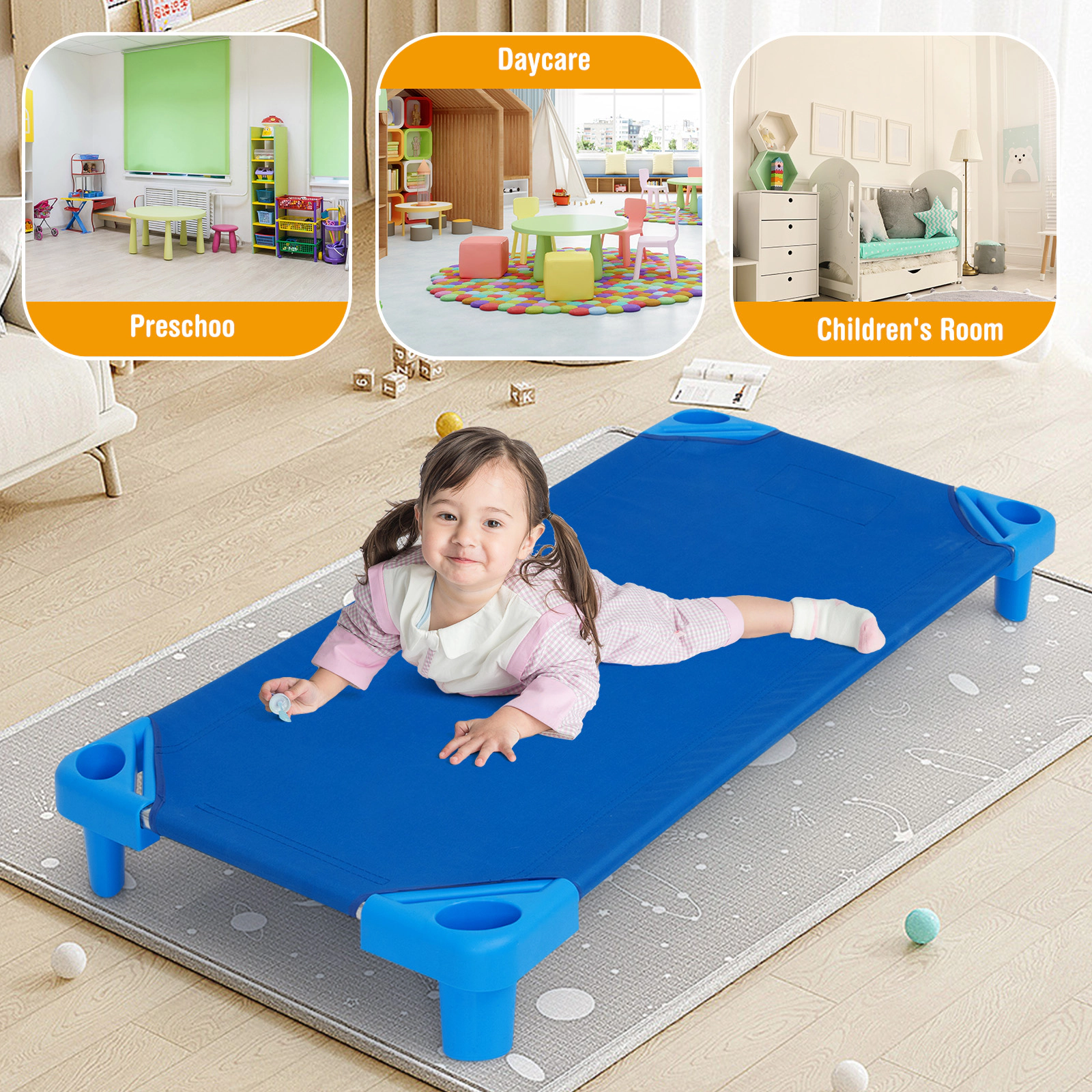 SUGIFT Blue 6-Pack Stackable Kids Daycare Nap Mat with Detachable Fabric Bed 51-in L 22.5-in W 6-in H