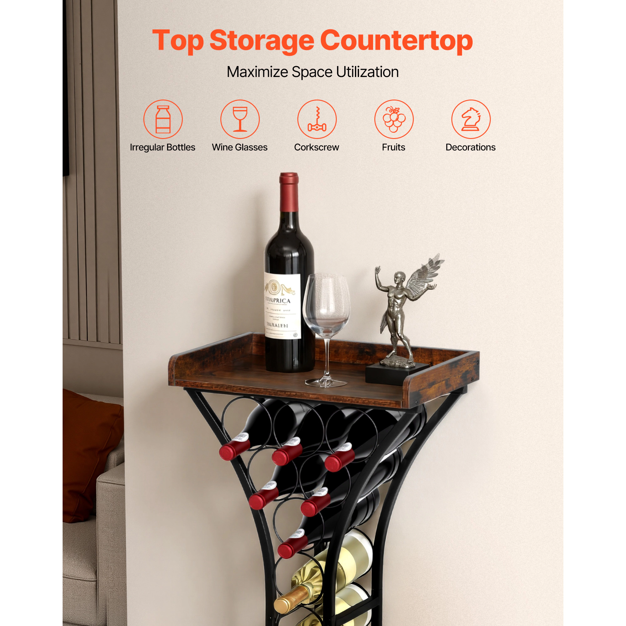 HONGGE Freestanding Wood Floor Wine Rack Storage Holder for Bar Kitchen
