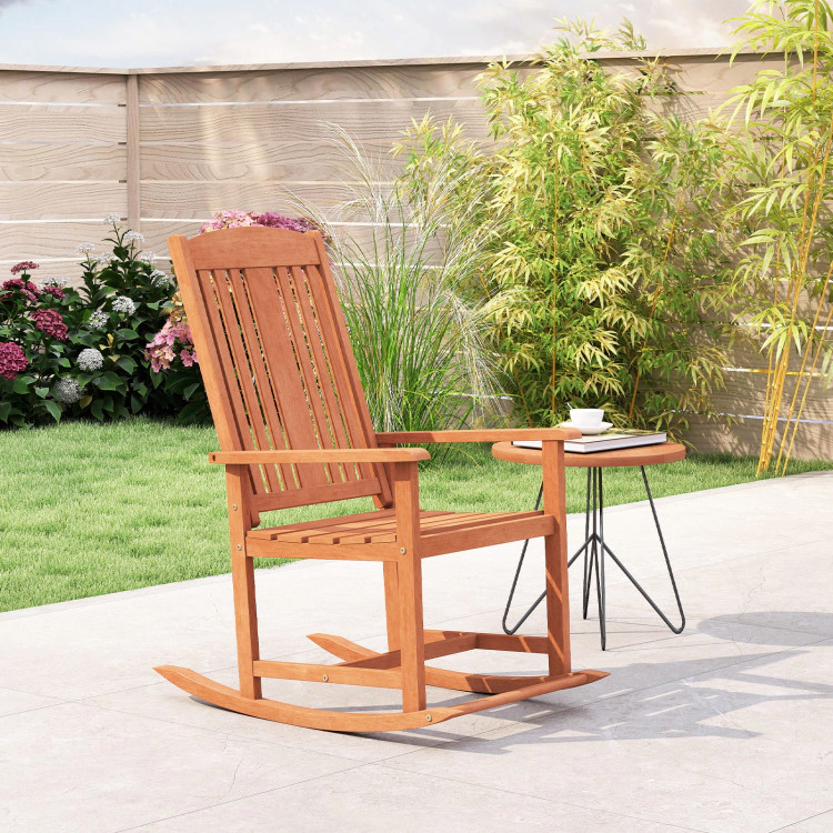 Hivvago Outdoor Rocking Chair Solid Wood High Back Rocker With Slatted Seat