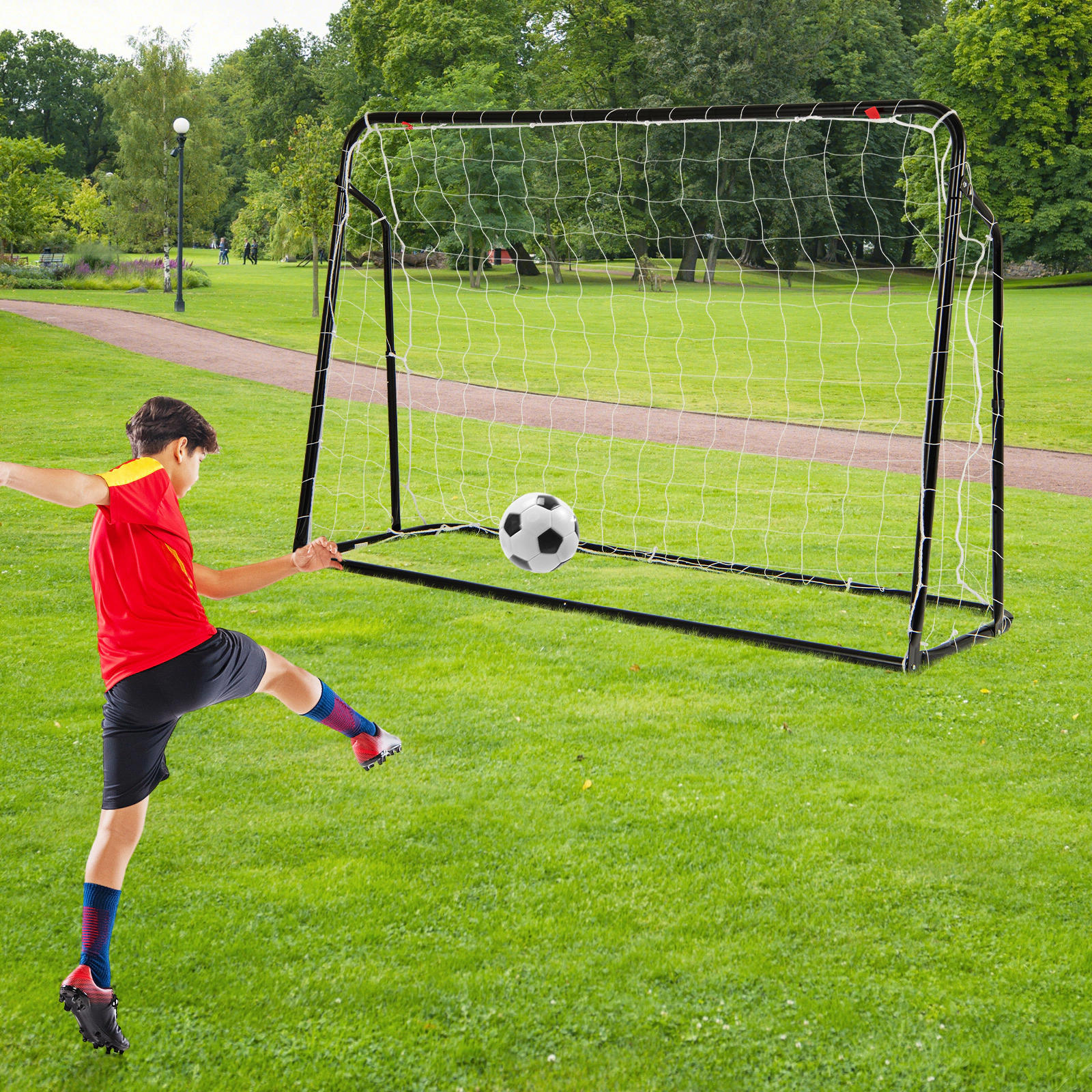 SUGIFT Kids 2-in-1 Soccer Rebounder and Goal Adjustable 40-48-in Height 31.5 x 16-in Rebound Net Ages 6+ Black/White