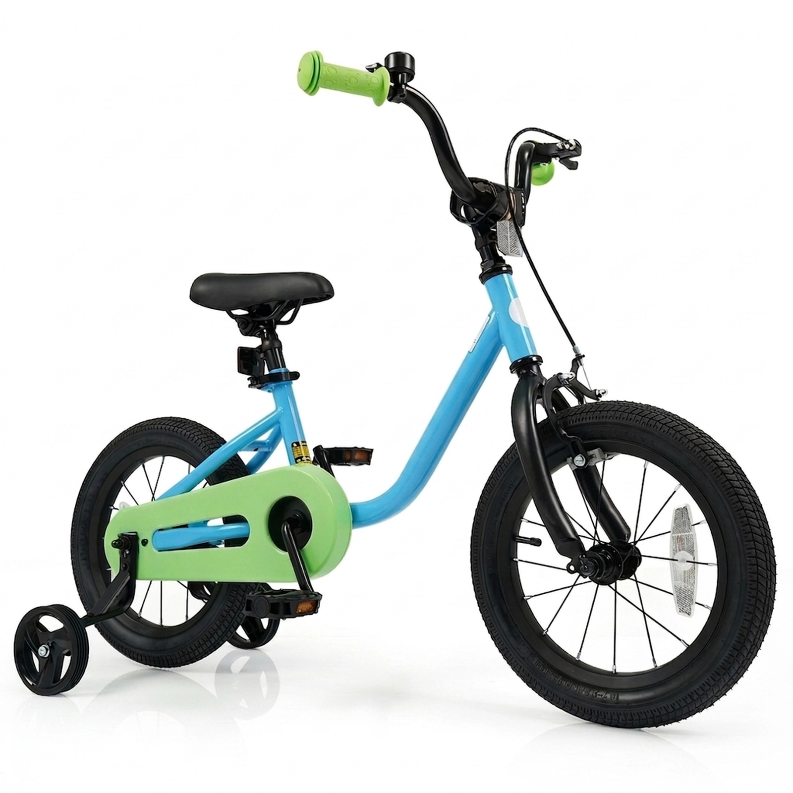 SUGIFT Kids Bicycle with Dual Brakes and Training Wheels 110-lb Capacity Ages 3-5 Years Blue + Green 14-Inch Wheels
