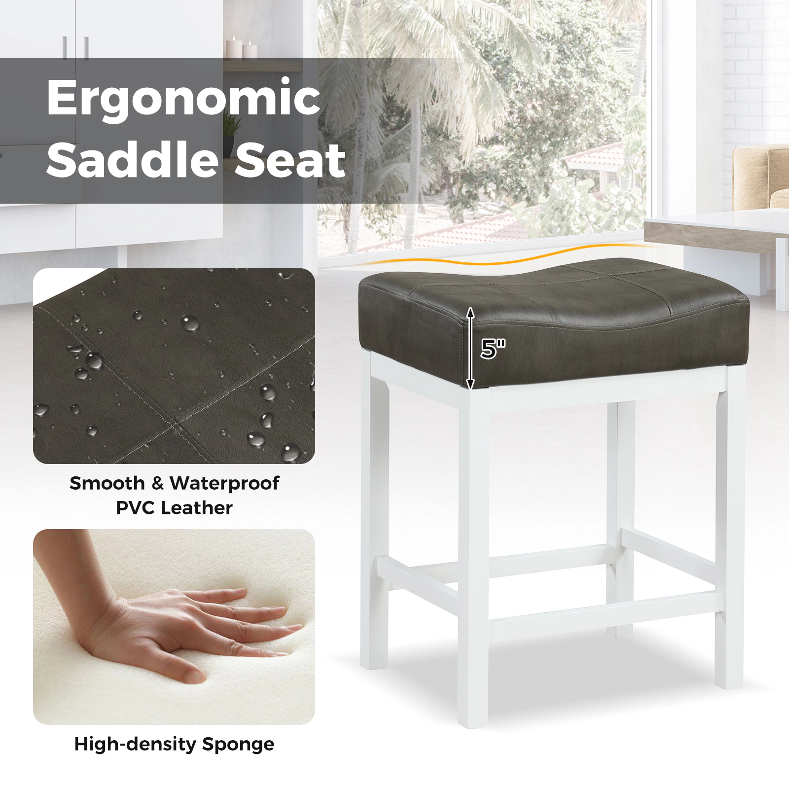 SUGIFT Set of 2 24.5-Inch Linen Saddle Counter Stools, 350-Lb Capacity
