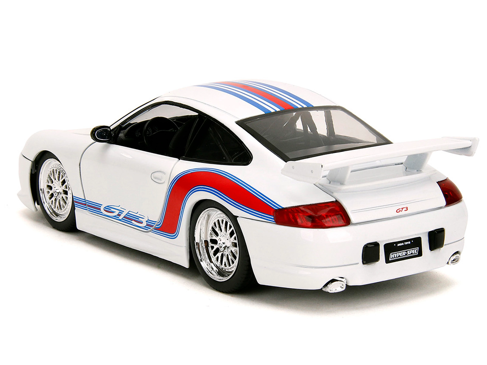 Jada Porsche 911 Gt3 (996) White With Red And Blue Stripes "Hyper-Spec" Series 1/24 Diecast Model Car By Jada