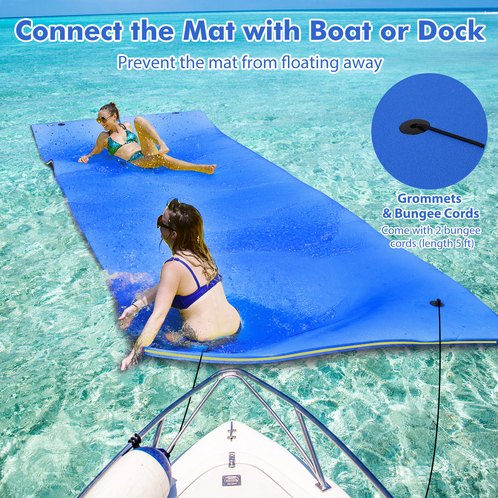 SUGIFT 9-ft x 6-ft 666.5-lb Capacity 3-Layer XPE Foam Lily Pad Floating Water Mat with 2 Bungee Tethers