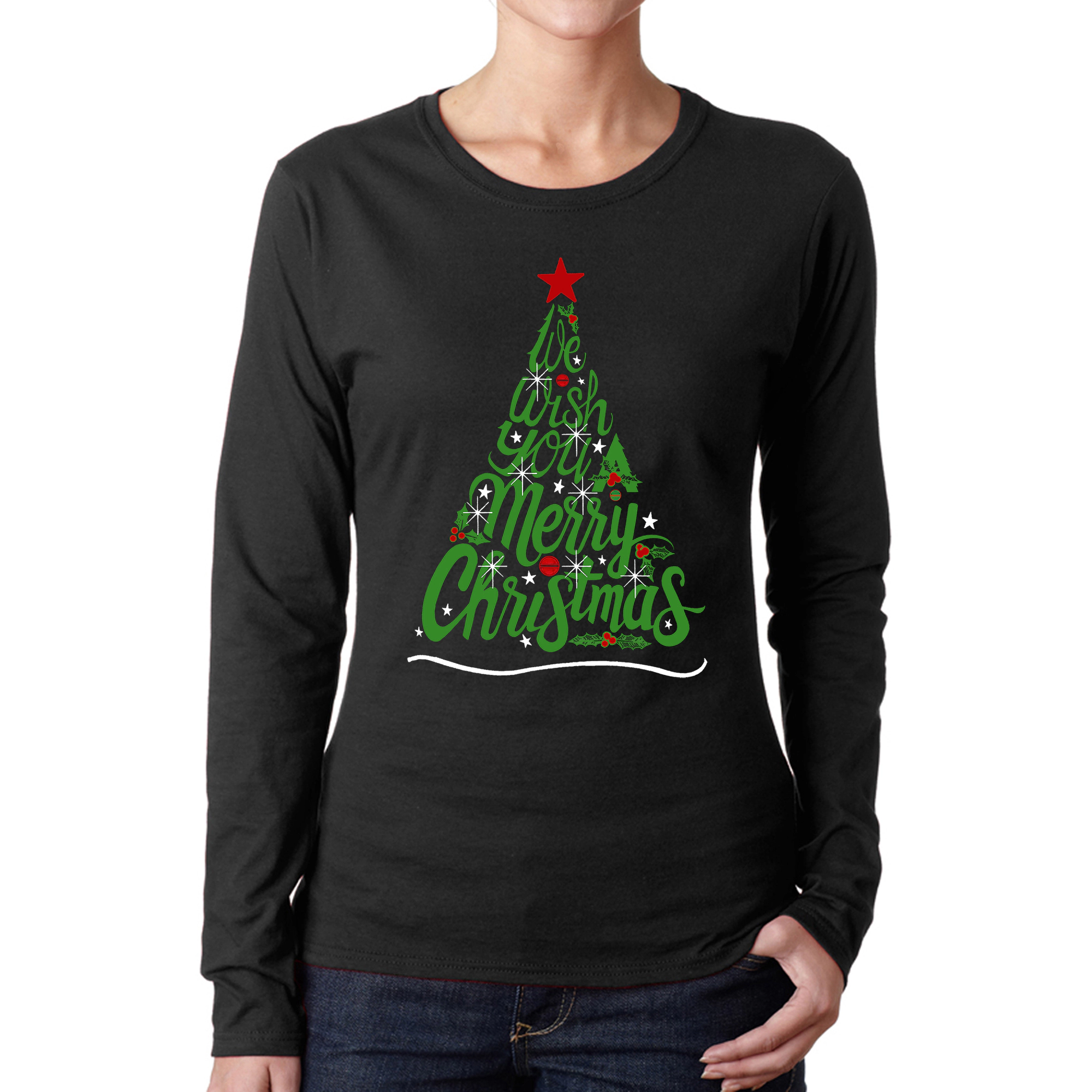 LA Pop Art Women's Word Long Sleeve T-Shirt - We Wish You A Merry Christmas