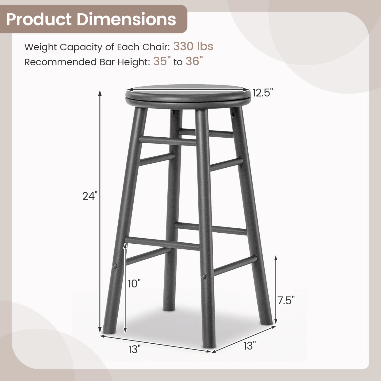 SUGIFT Footrests and Crossbars Set of 2 24 Inch Swivel Bar Stool