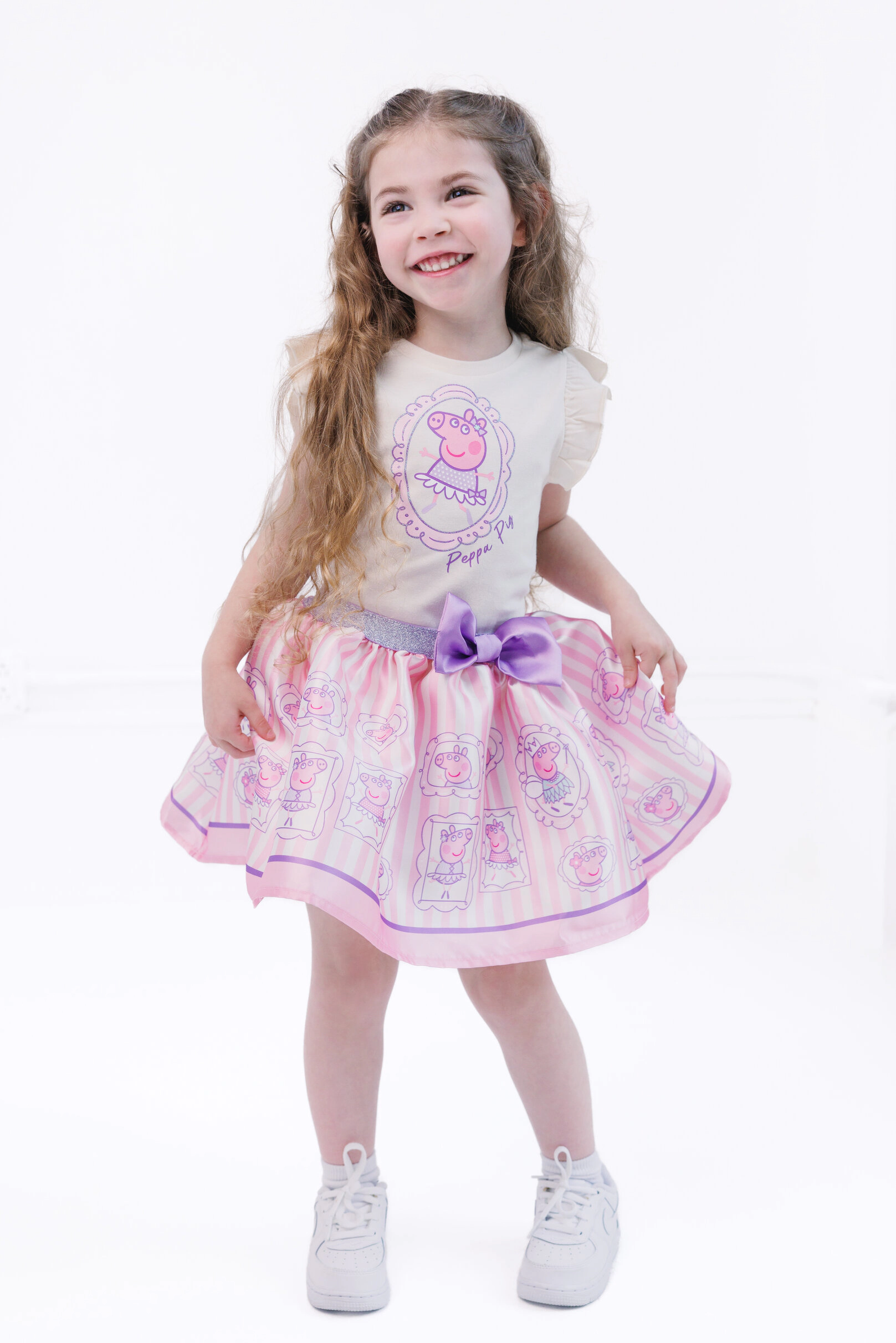 Peppa Pig Girls' T-Shirt and Satin Skirt Set with Bag
