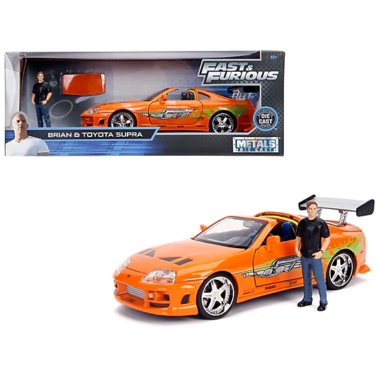 Jada Toyota Supra Orange Metallic With Brian Diecast Figurine "Fast & Furious" Movie 1/24 Diecast Model Car By Jada