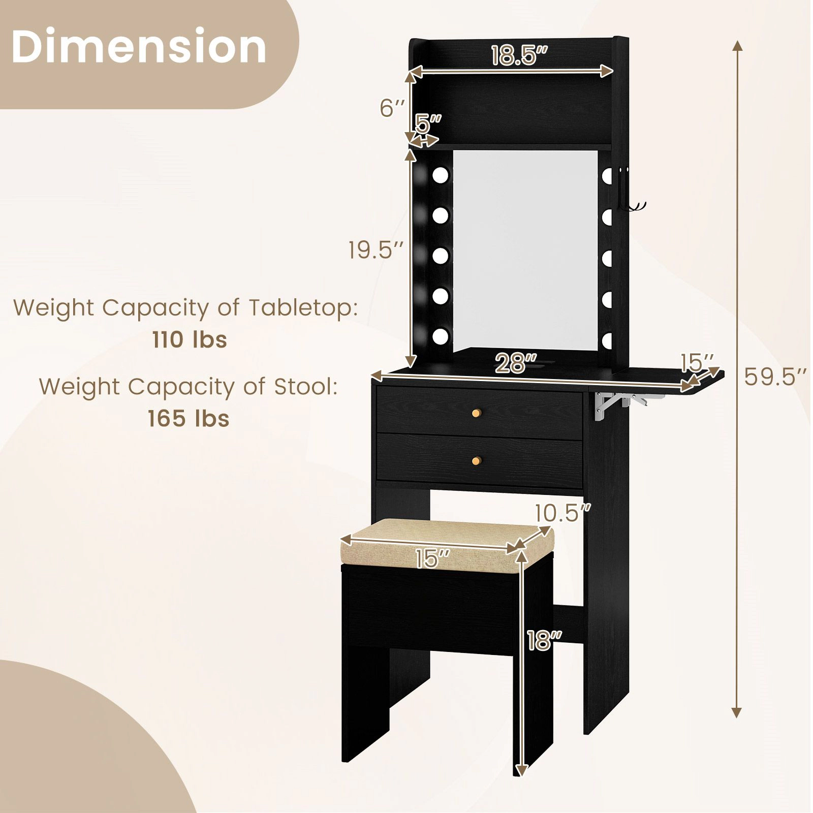 SlickBlue Women’s 3-Color LED Lighted Vanity Makeup Desk Set