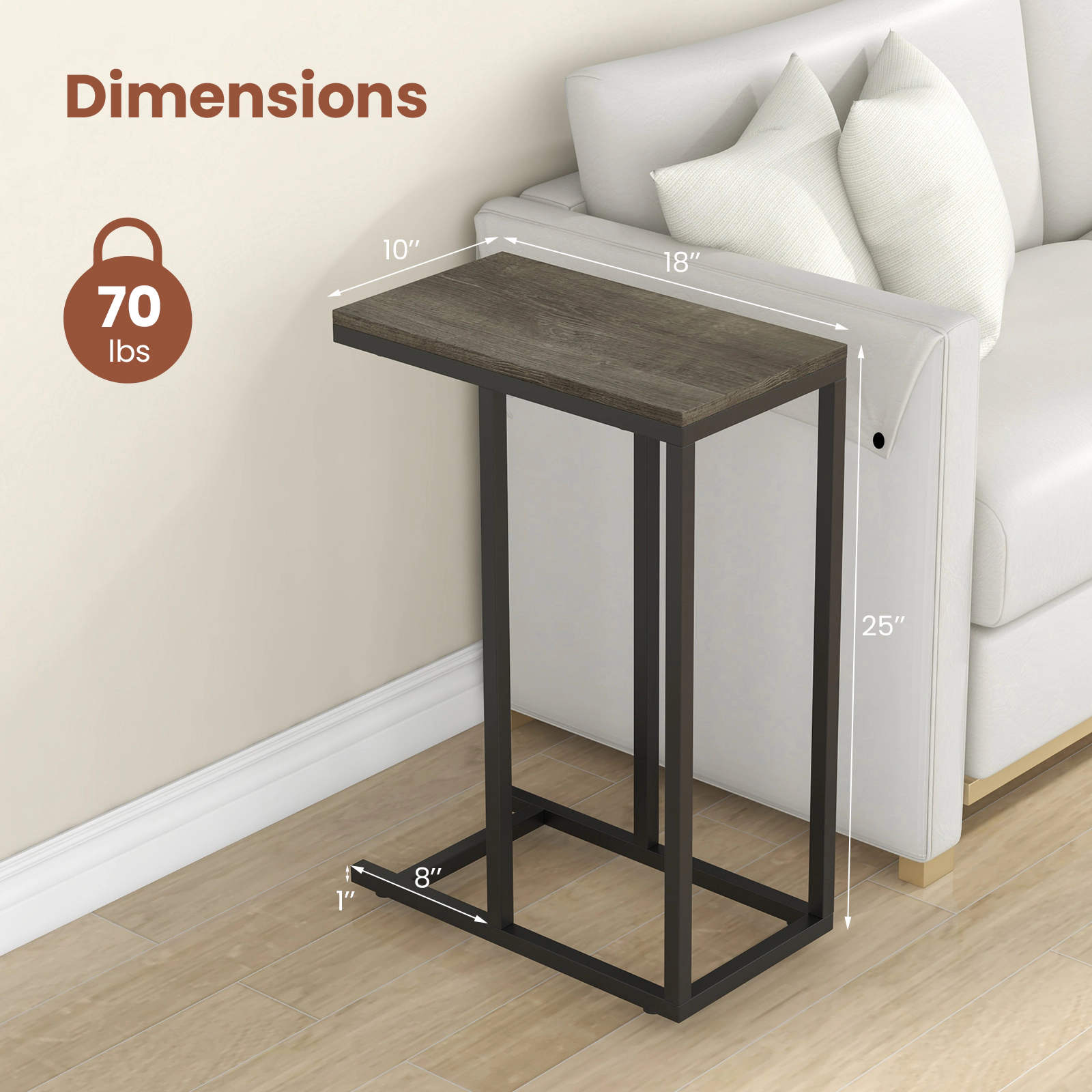 SUGIFT Heavy-Duty Metal Frame and 1 Low Base C-Shaped Side Table