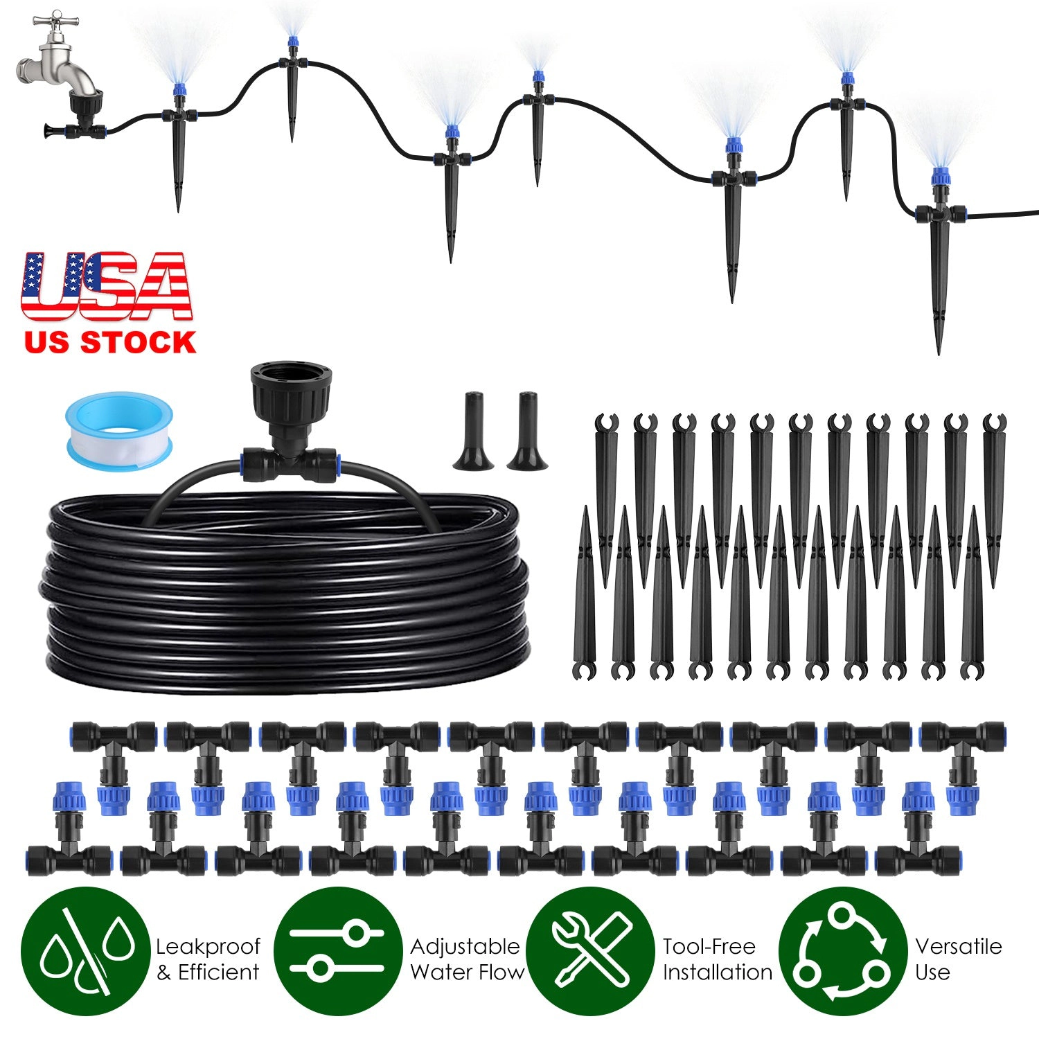 GBruno 75ft Drip Irrigation System With Misting Nozzles