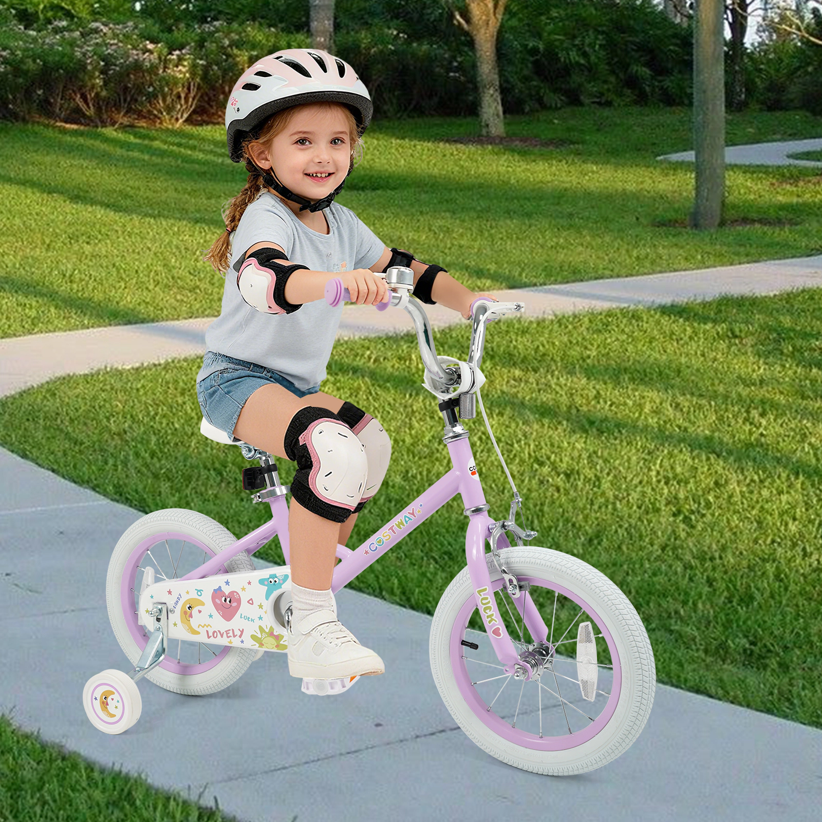 LJG Kids Bike Adjustable Children Purple - Stars & Moon