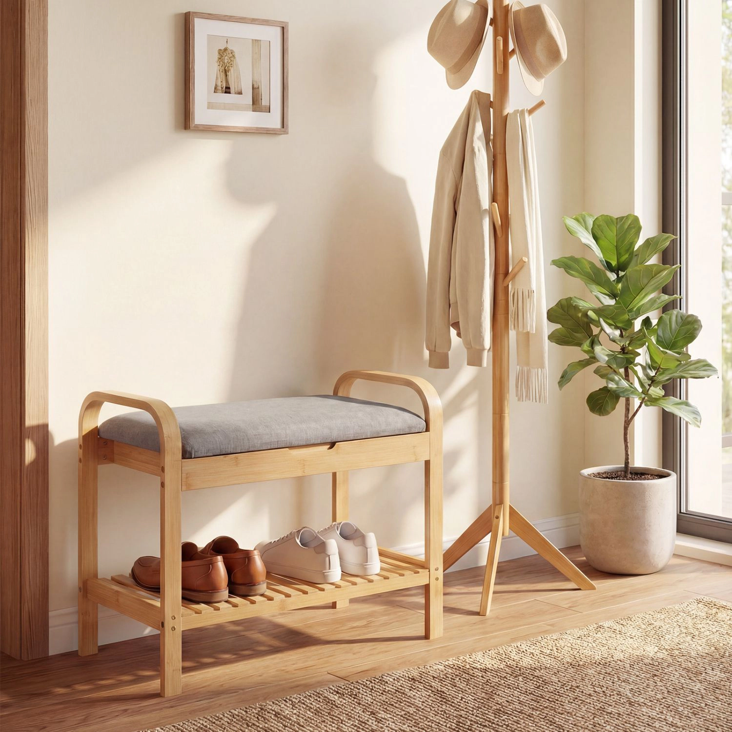 SlickBlue 2 Tier Shoe Rack Bench with Cushioned Seat