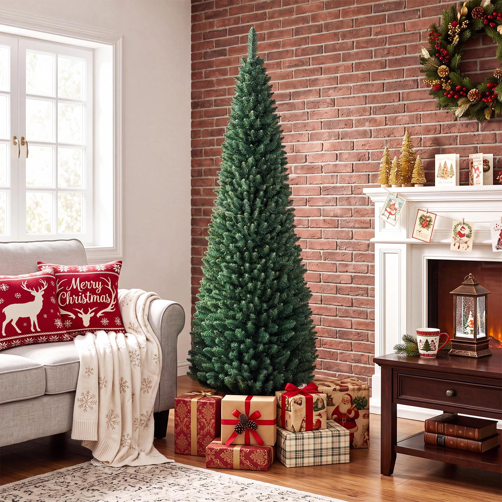 Costway 5/6/7/8/9Ft PVC Artificial Pencil Christmas Tree Slim Stand