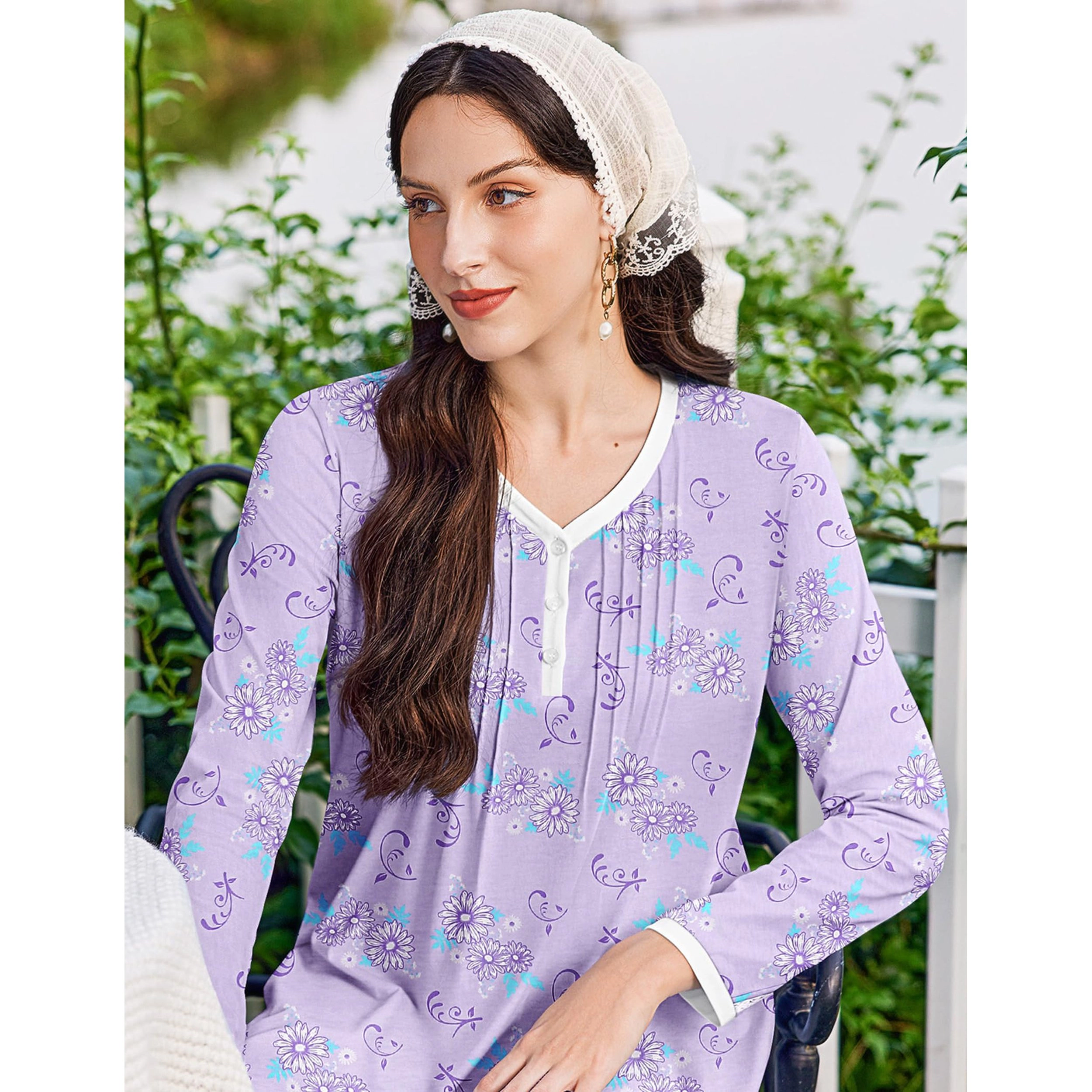 Ekouaer Cotton Nightgowns for Womens Nightgown Full Length Nightdress Button Sleep Shirts