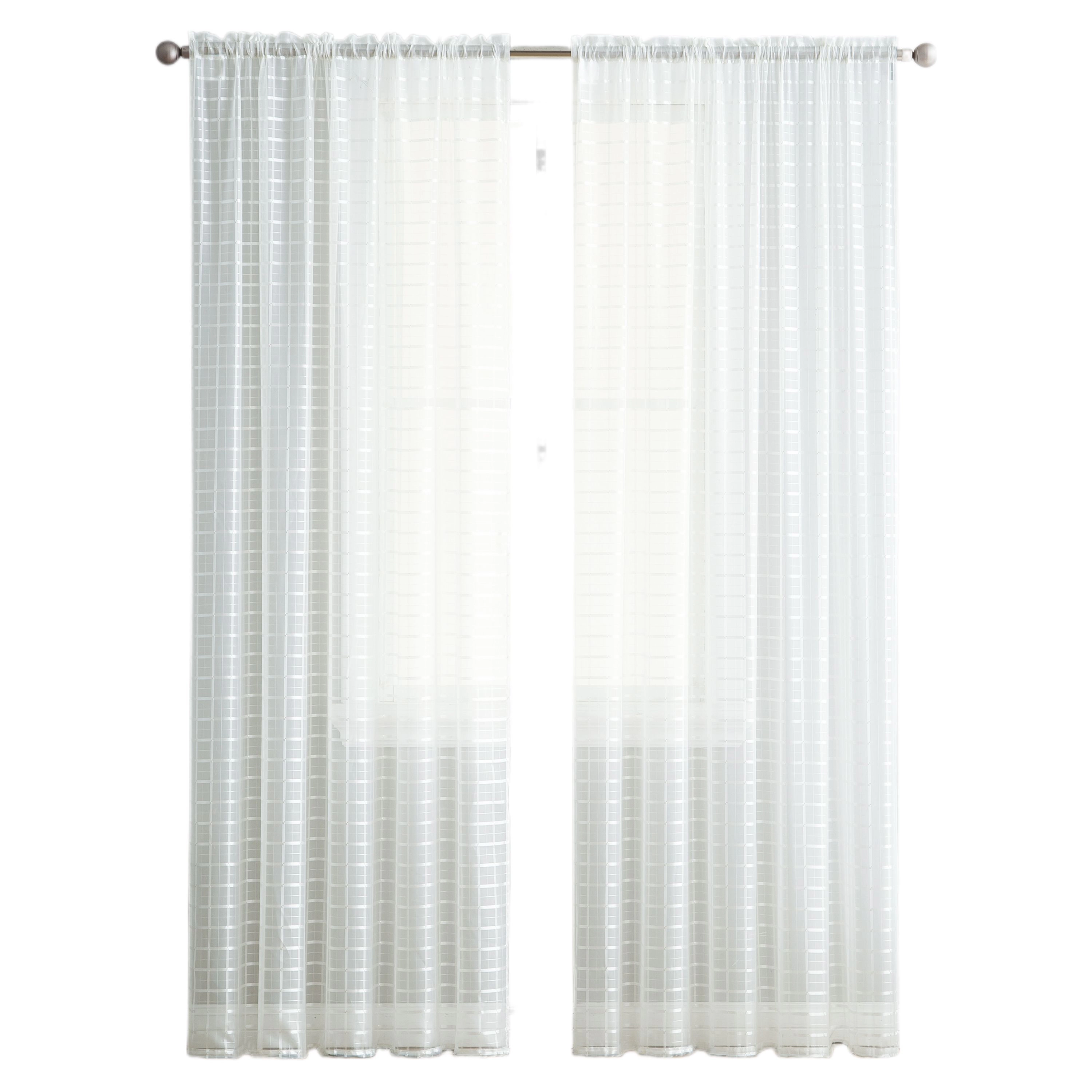 Kate Aurora 2 Piece Rod Pocket Plaid Sheer Voile Window Curtain Panels - 84 in. Long