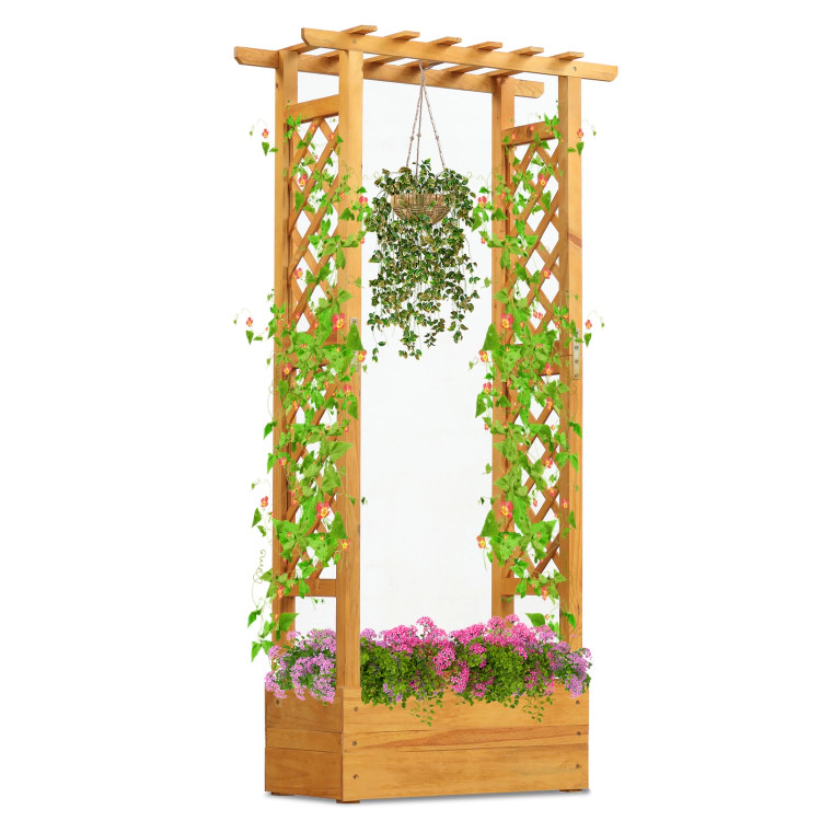 Hivvago Wooden Raised Garden Bed with Lattice Trellis and Hanging Roof