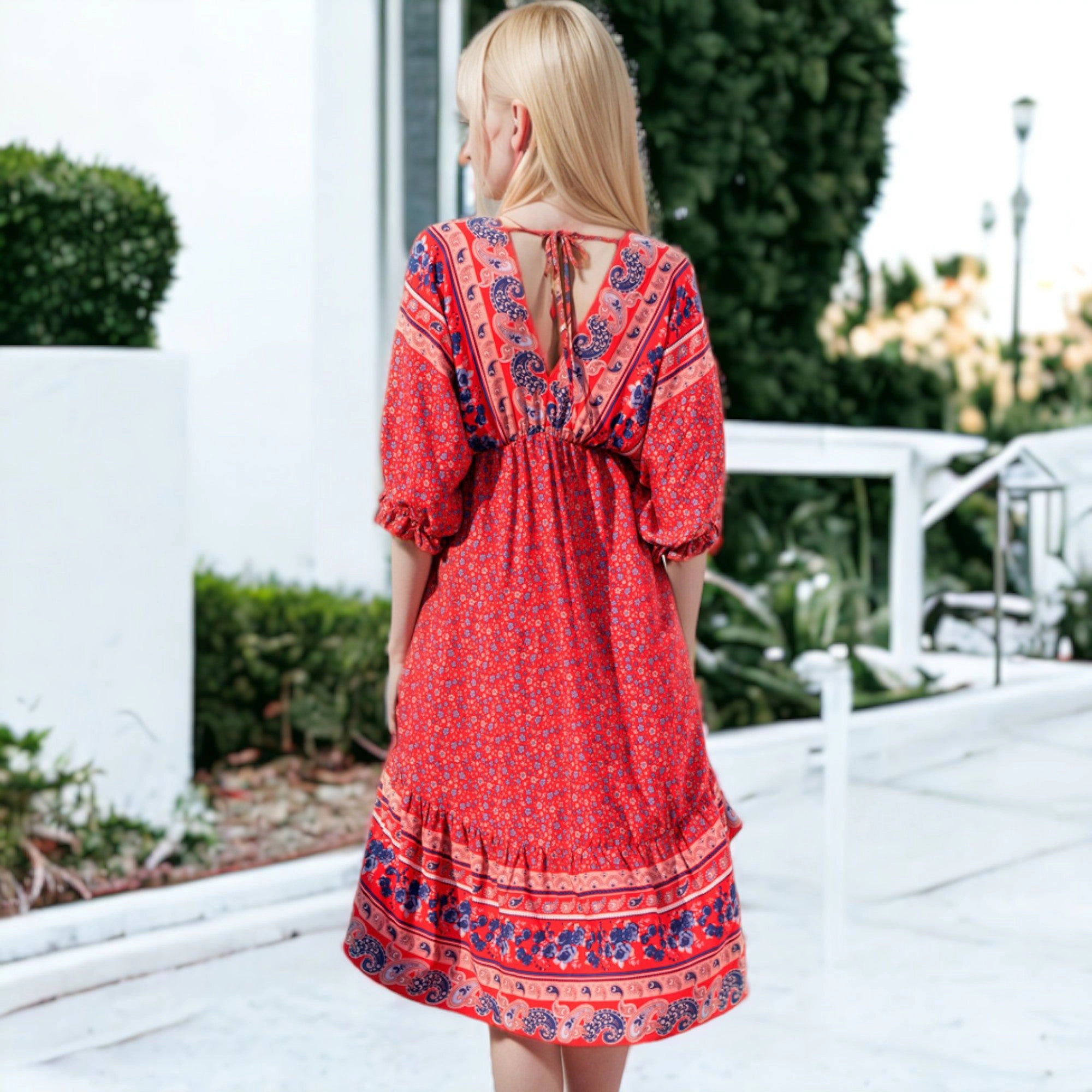 Anna-Kaci Women's Mixed Print Asymmetrical Hem Dress