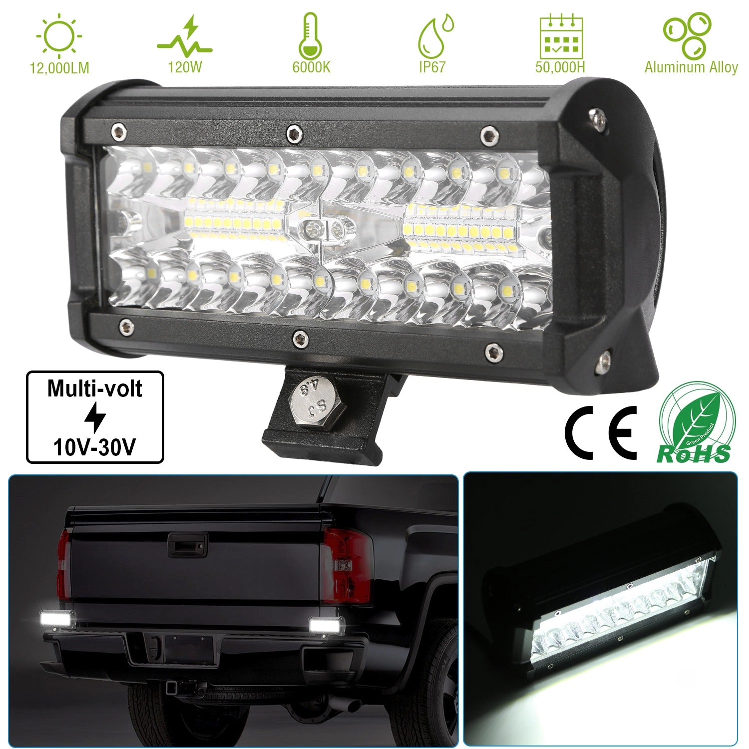 GBruno 7 Inch 120W LED Work Light Bar