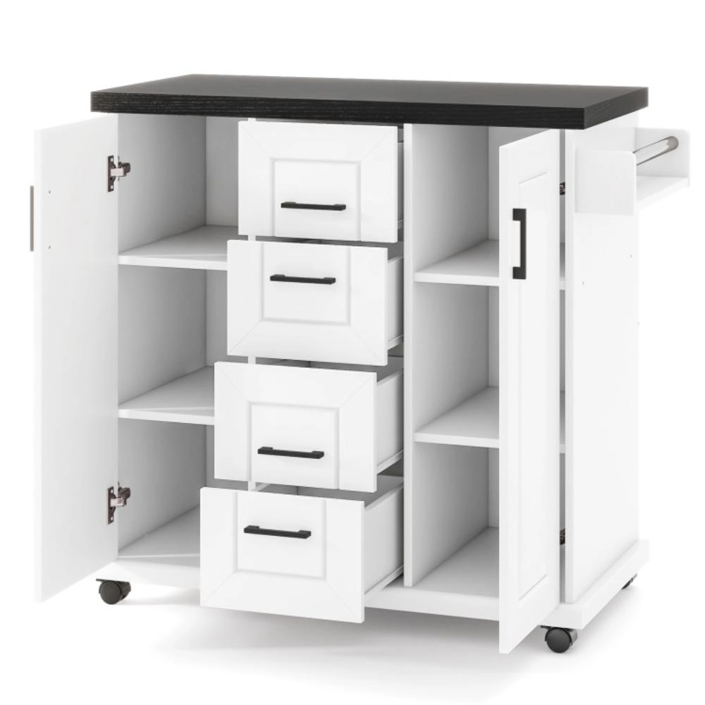 Hivvago Rolling Kitchen Island Cart on Wheels with Storage Cabinets-White