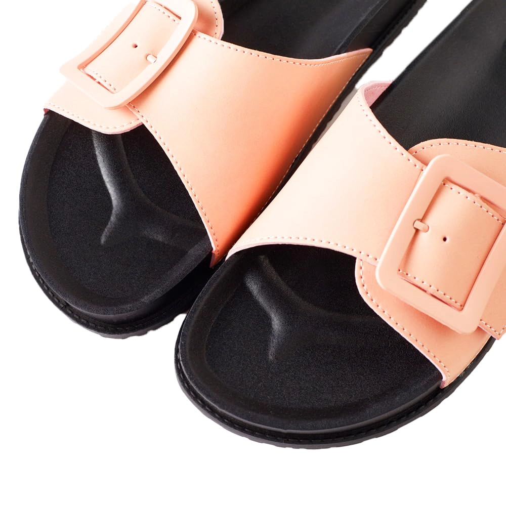 Roxoni Women’s Adjustable Buckle Flat Sandals – Stylish Open-Toe Comfort Slides