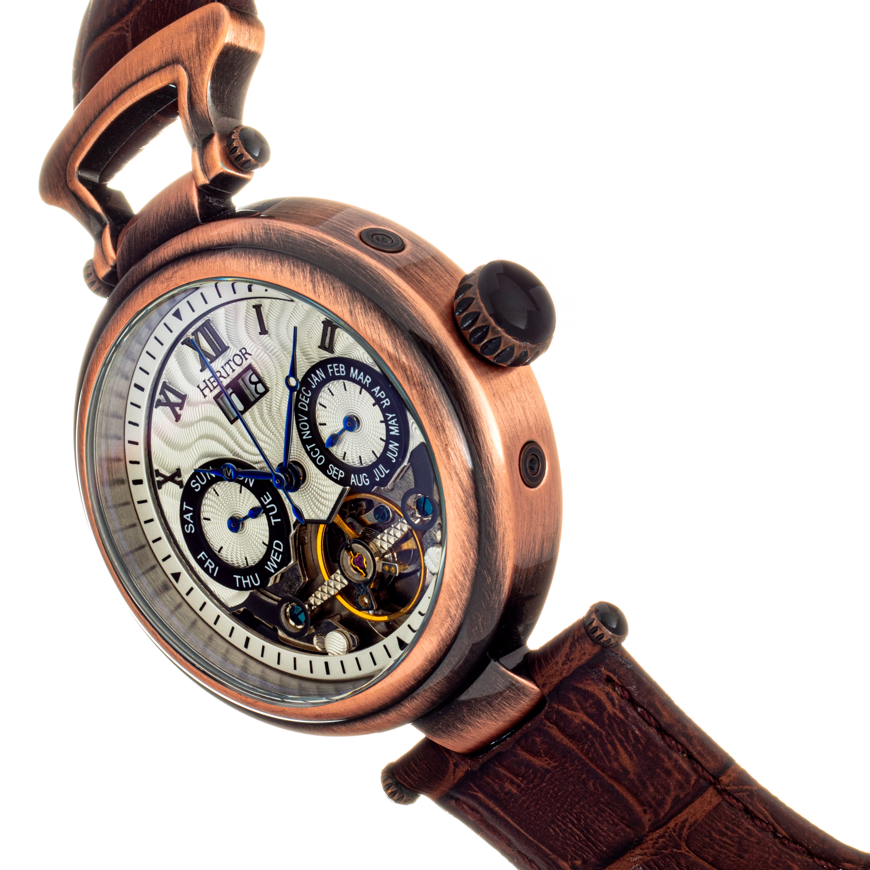 Heritor Automatic Ganzi Semi-Skeleton Leather-Band Watch