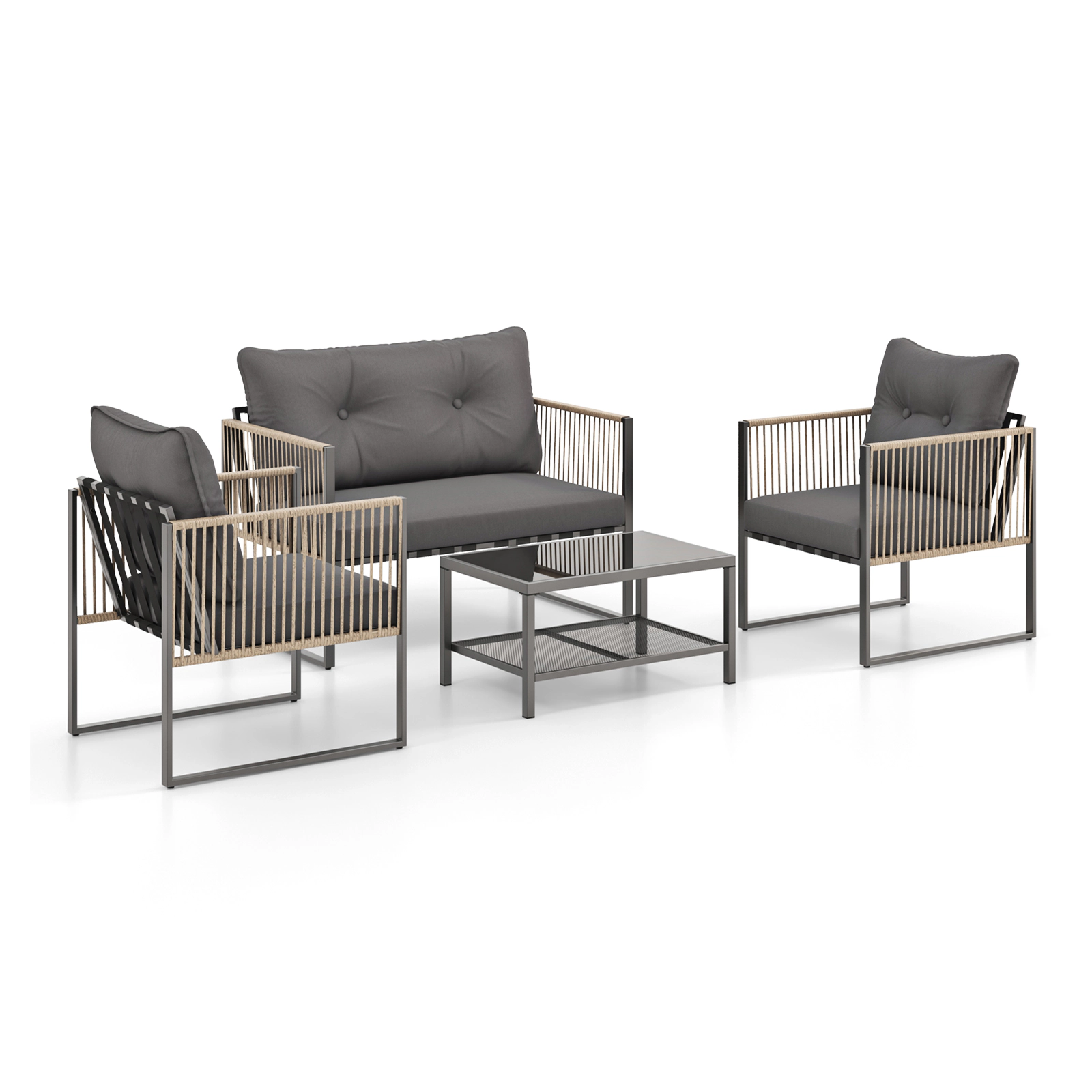 SUGIFT Outdoor Conversation Sofa Set with Cushions 400-lb Chair 665-lb Loveseat Gray
