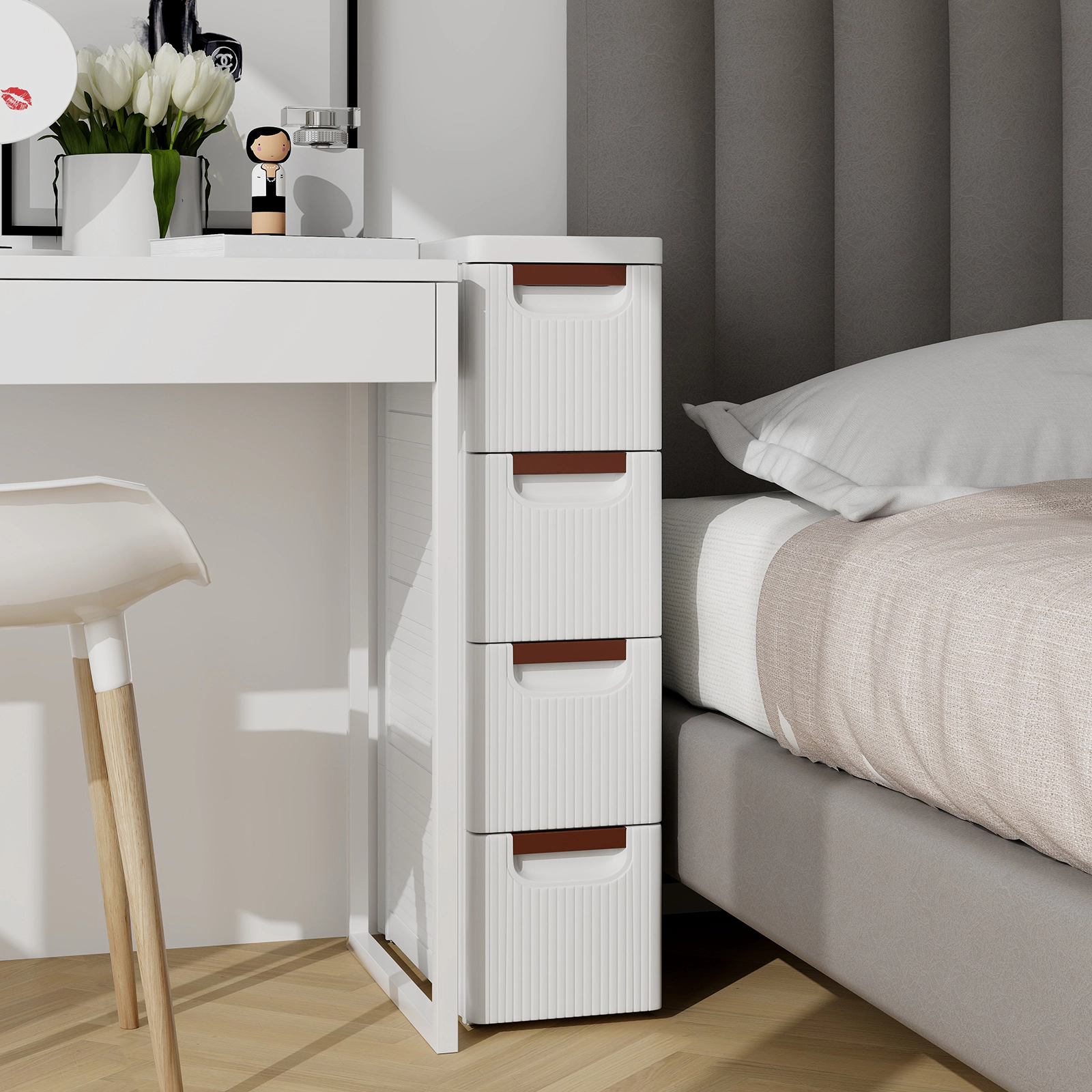 SUGIFT 7.5-Inch White 4-Drawer Slim Rolling Storage Cart
