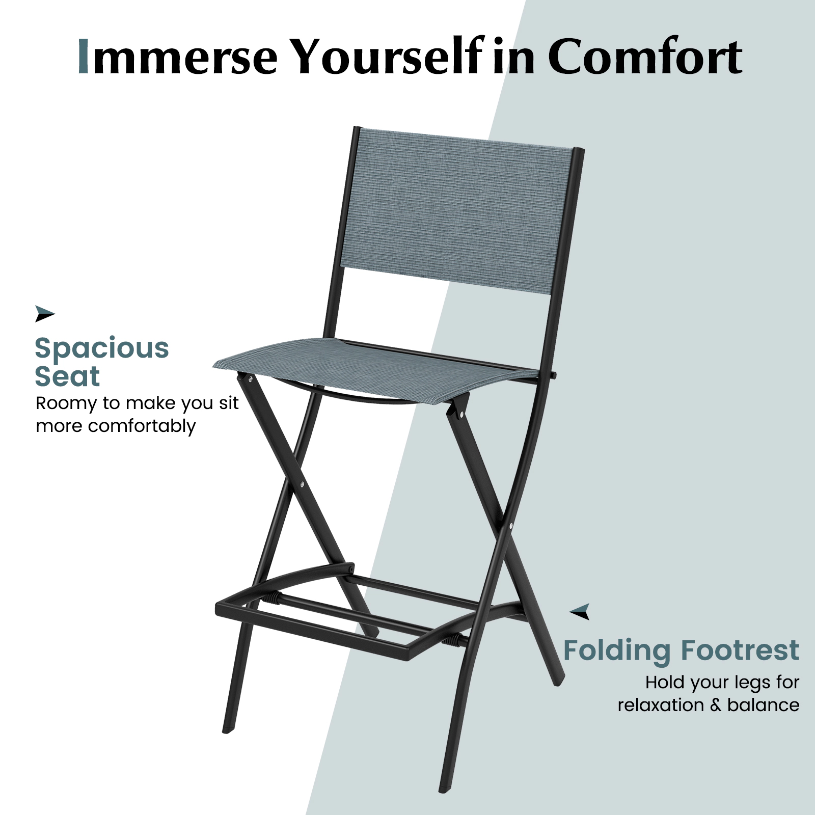 SUGIFT Folding Fabric Bar Stool Set of 2 with Backrest and Footrest for Home Bar Sets 330-lb Capacity 28-in Seat Height