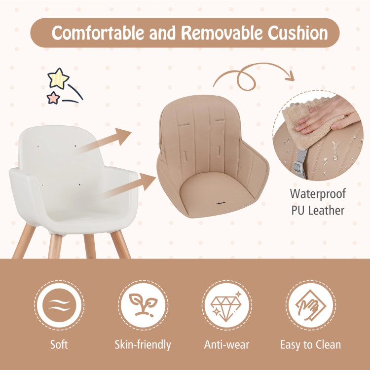 Hivvago 6-in-1 Convertible Wooden Highchair with Safety Harness and Adjustable Legs-Light Brown
