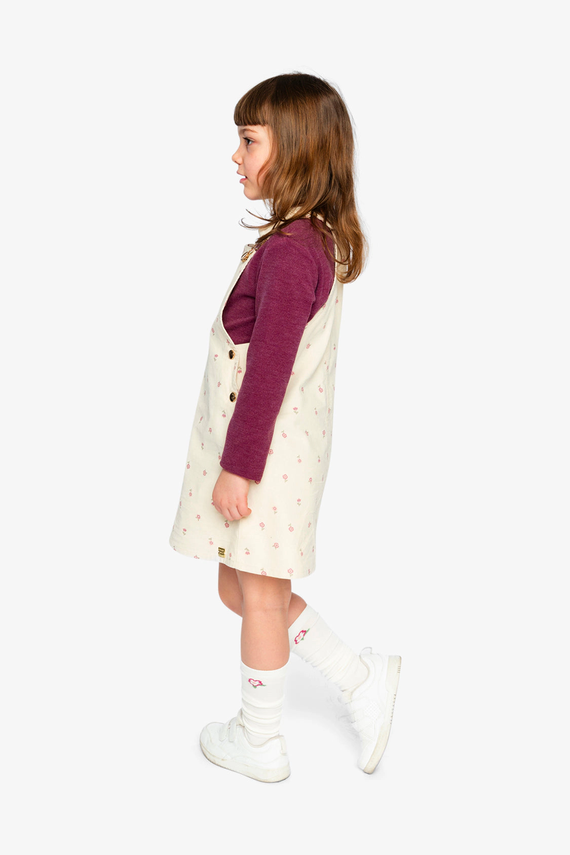 Deux par Girls Floral Print Corduroy Overall Dress